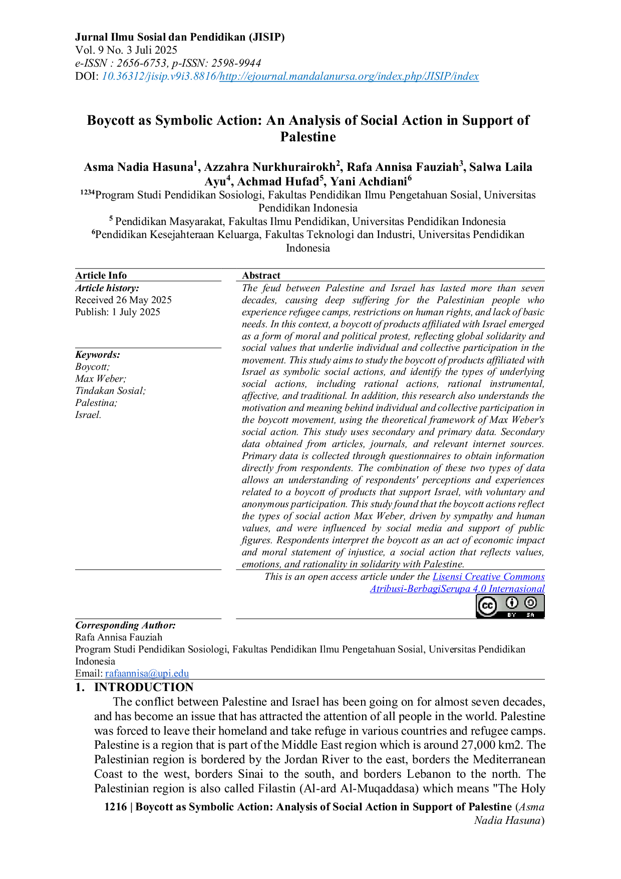 JURIS Boycott as Symbolic Action An Analysis of Social Action in Support of Palestine