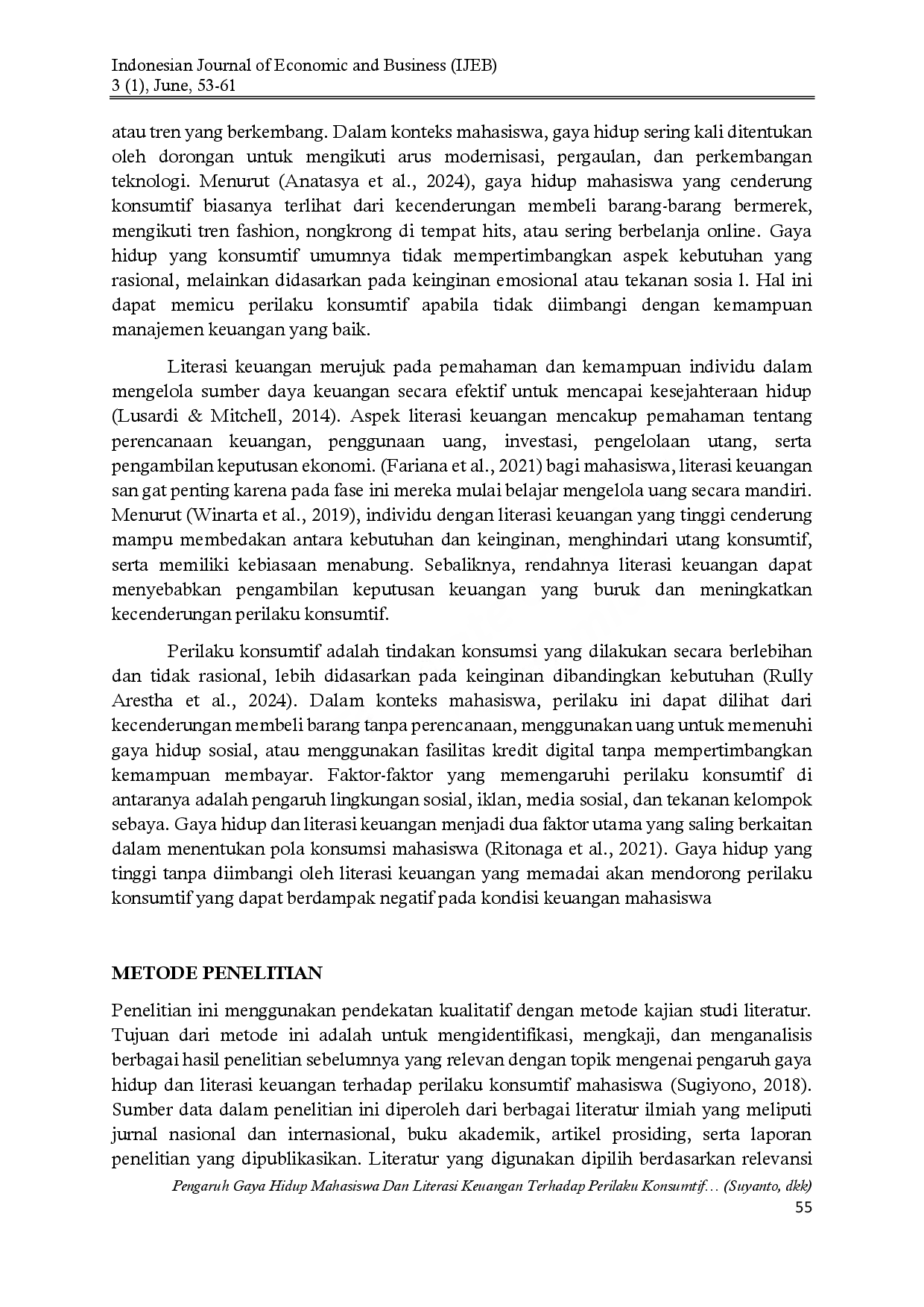 juris Pengaruh Gaya Hidup Mahasiswa Dan Literasi Keuangan Terhadap Perilaku Konsumtif Kajian Studi Literatur