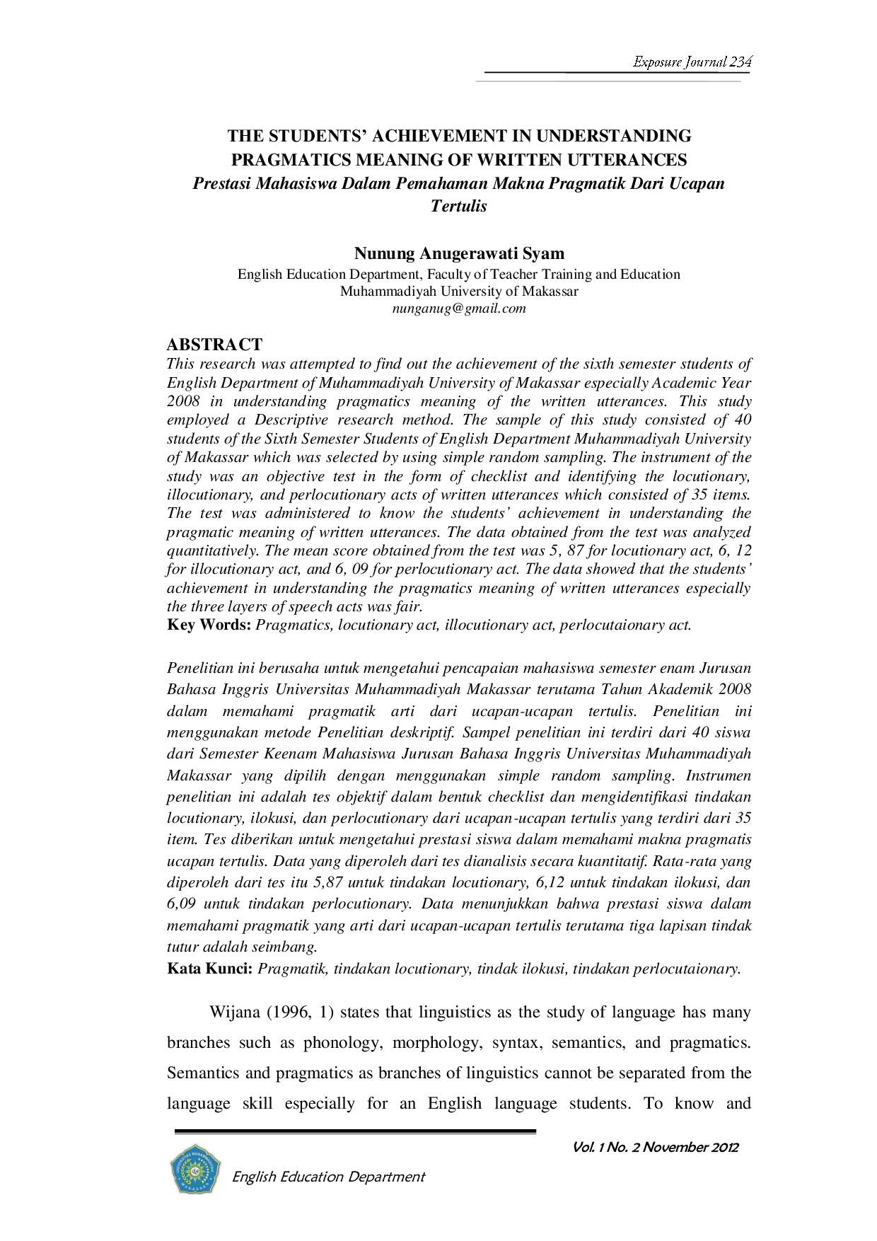 JURIS The Students Achievement In Understanding Pragmatics Meaning Of Written Utterances