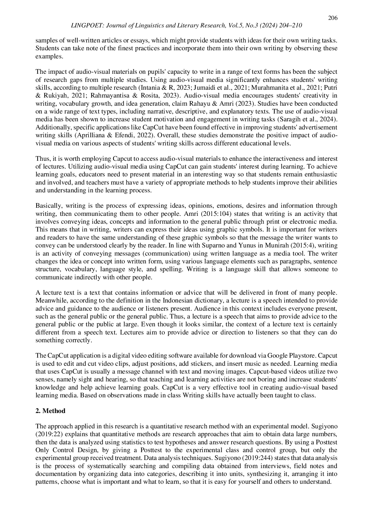 JURIS The Effect of Using Audio Visual Media through The Capcut Application on Writing Skills Text of Lectures for Class XI High School Students Budisatrya
