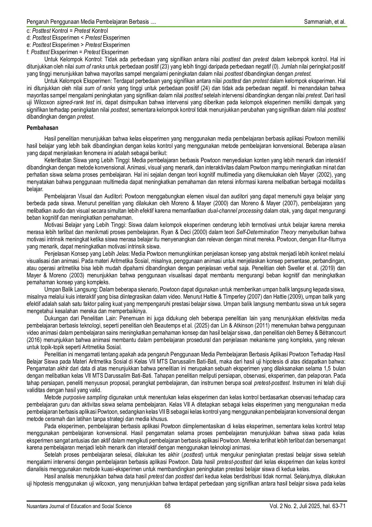 JURIS Pengaruh Penggunaan Media Pembelajaran Berbasis Aplikasi Web Powtoon Terhadap Hasil Belajar Siswa pada Materi Aritmetika Sosial Kelas VII MTs SA Darussalim Bati Bati