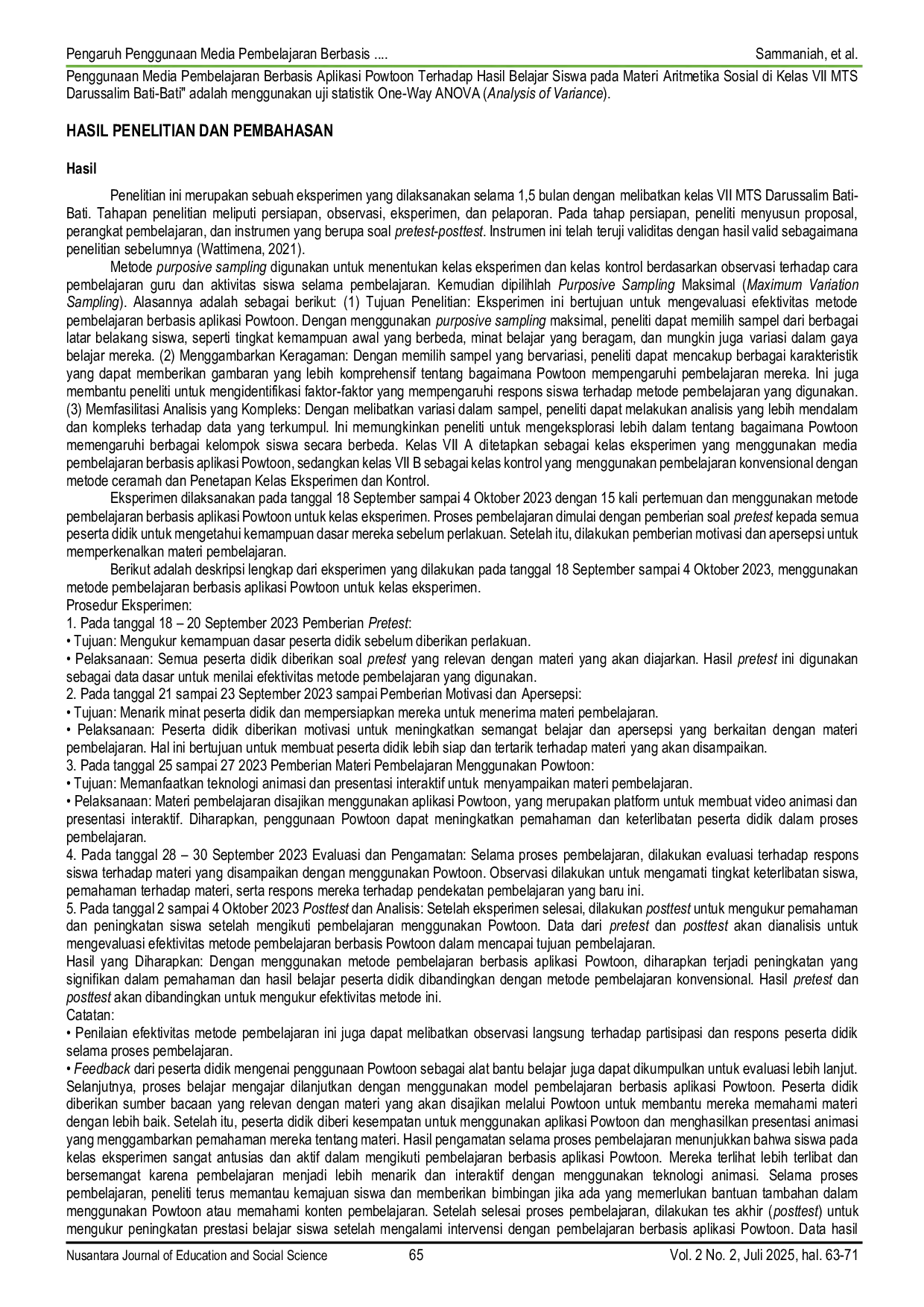 JURIS Pengaruh Penggunaan Media Pembelajaran Berbasis Aplikasi Web Powtoon Terhadap Hasil Belajar Siswa pada Materi Aritmetika Sosial Kelas VII MTs SA Darussalim Bati Bati