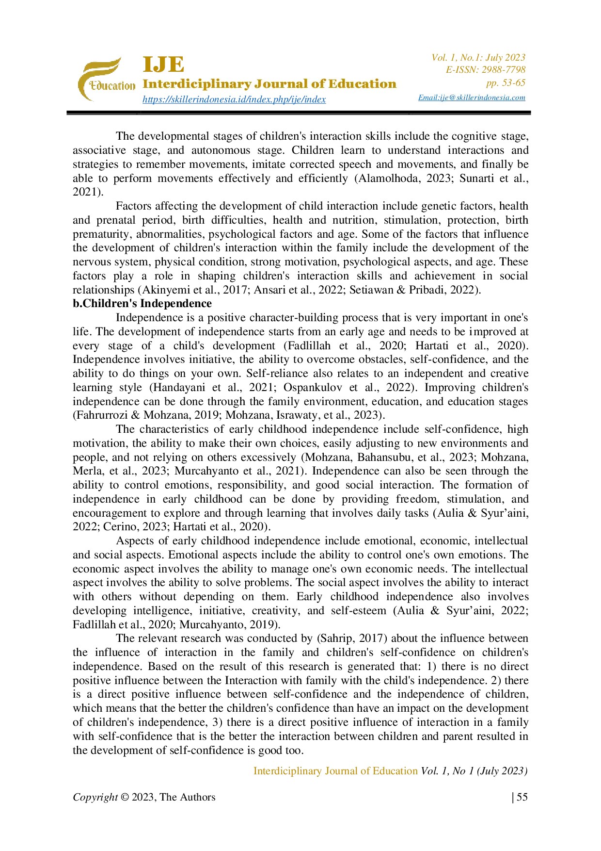 JURIS The Influence Of Family Interaction On Early Childhood Independence