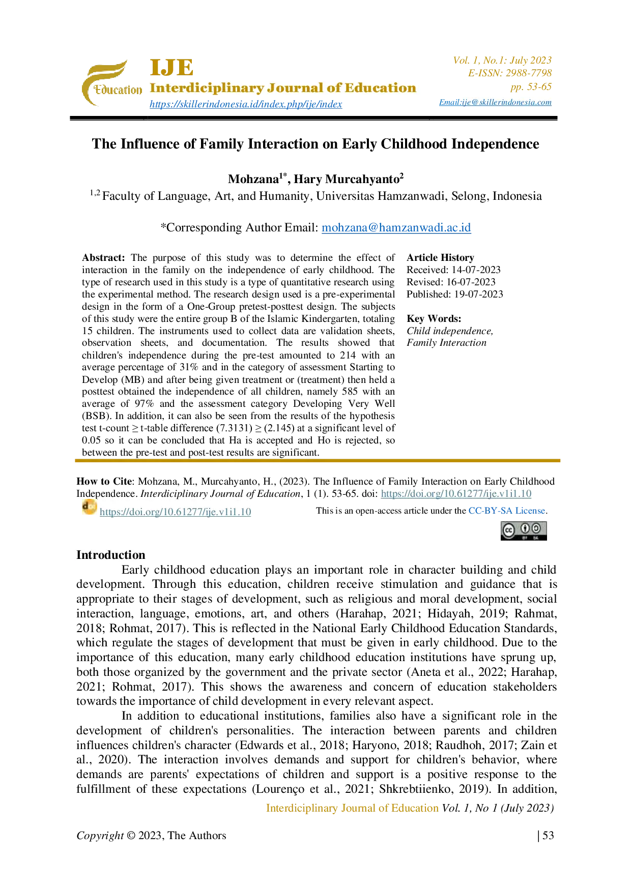 JURIS The Influence Of Family Interaction On Early Childhood Independence