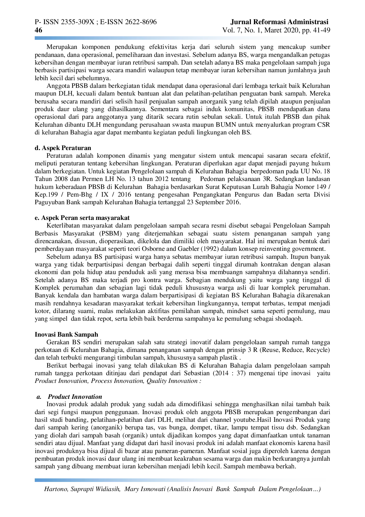 JURIS Analisis Inovasi Bank Sampah Dalam Pengelolaan Sampah Rumah Tangga Perkotaan Di Kelurahan Bahagia Kecamatan Babelan Kabupaten Bekasi