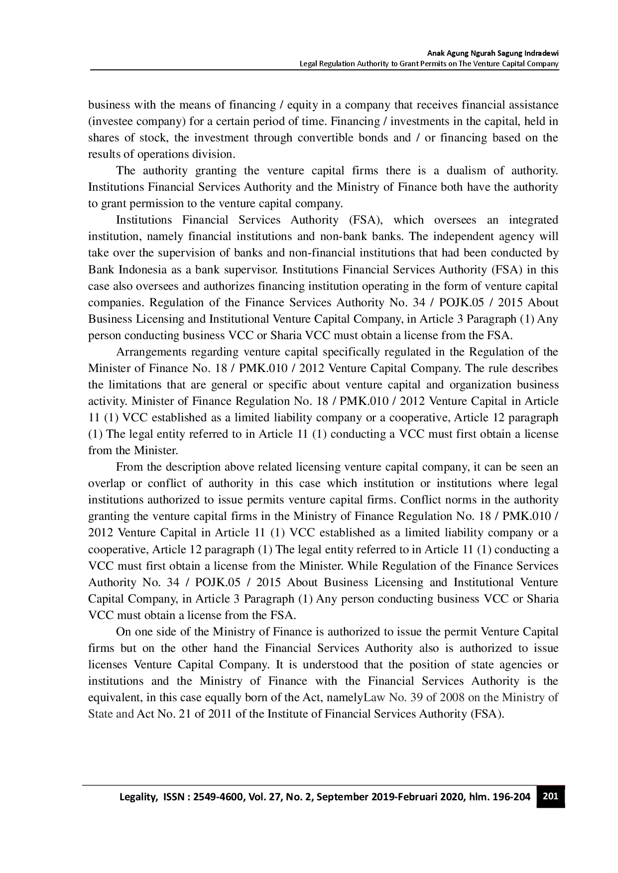 juris Legal Regulation Authority to Grant Permits on the Venture Capital Company