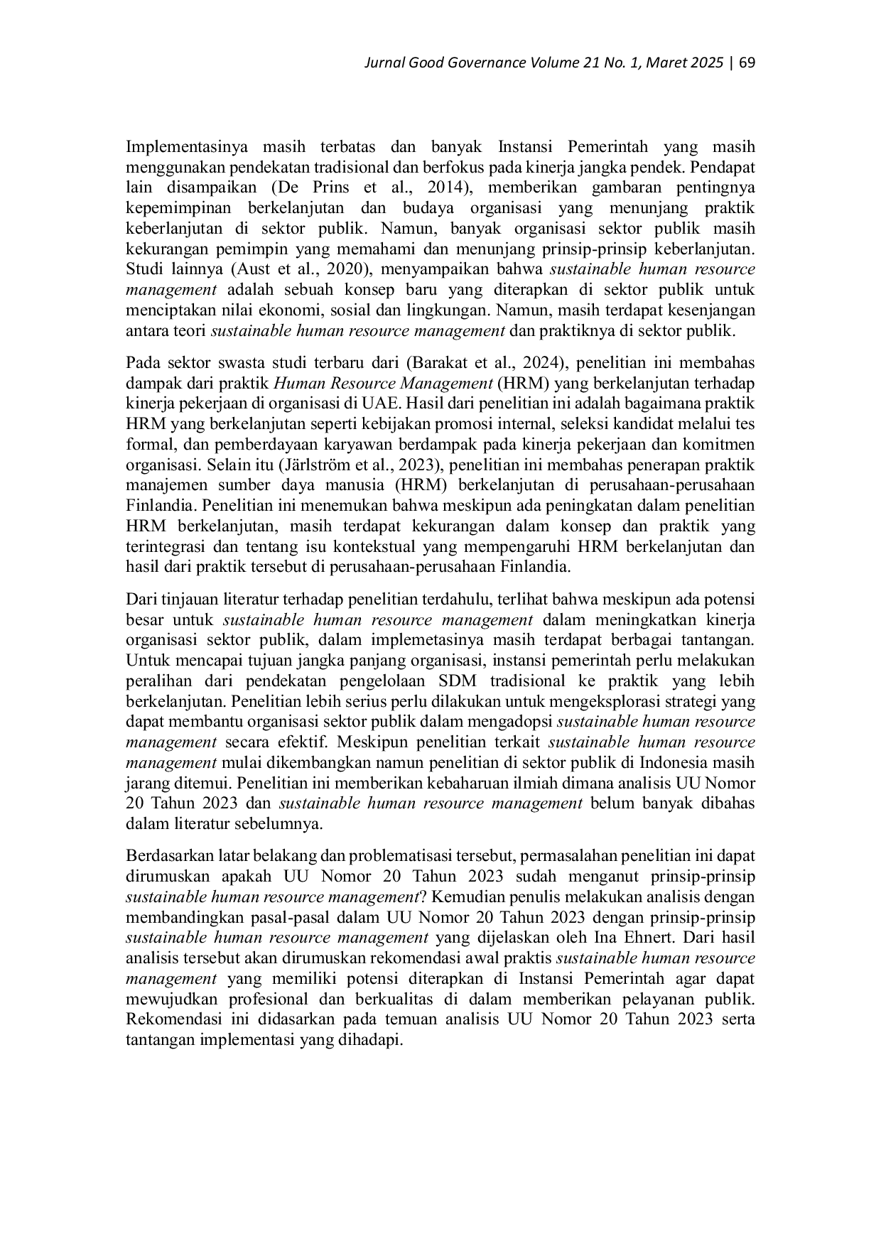 JURIS Undang Undang Republik Indonesia Nomor 20 Tahun 2023 Tentang Aparatur Sipil Negara Dalam Perspektif Sustainable Human Resource Management