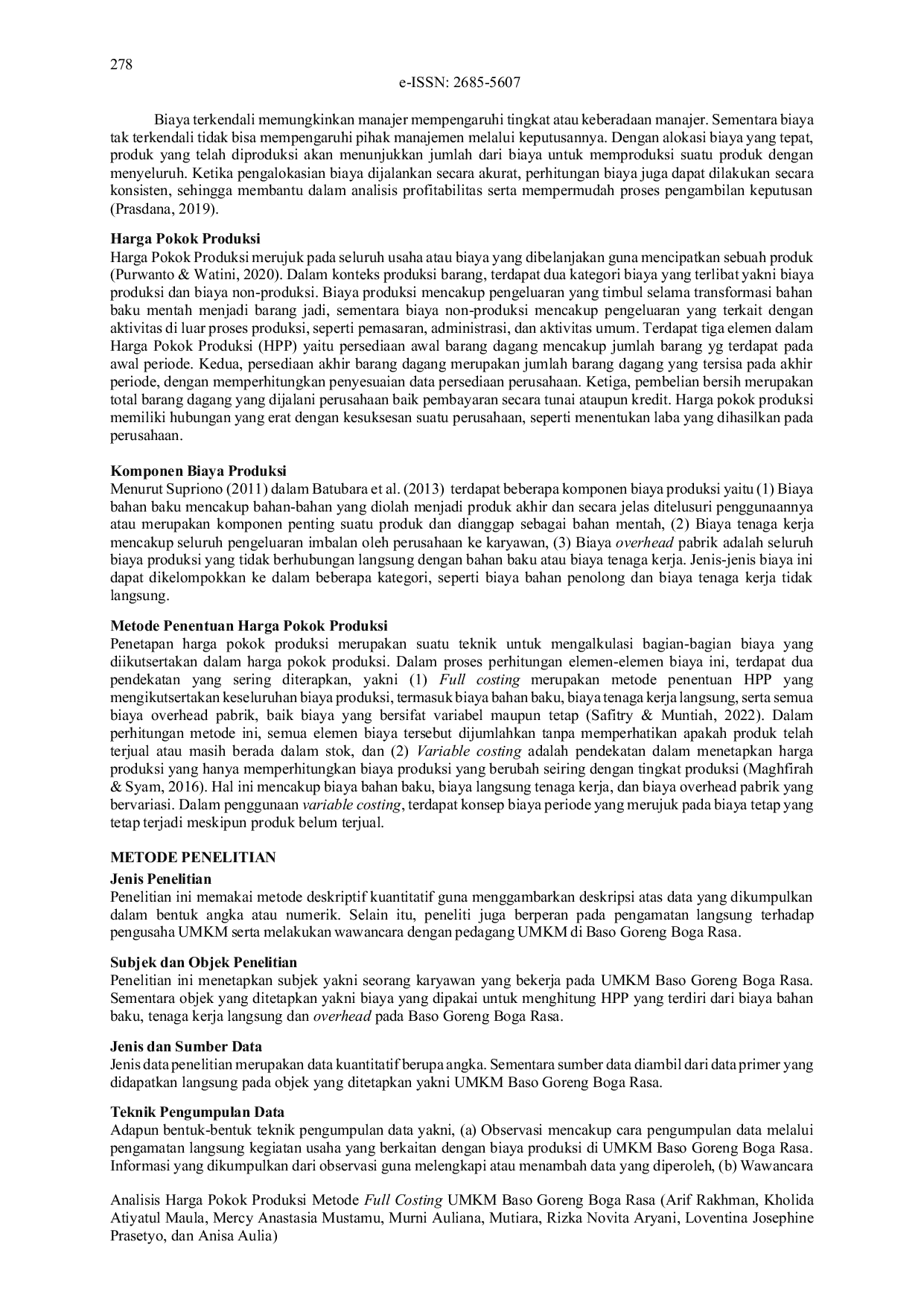 JURIS ANALISIS HARGA POKOK PRODUKSI METODE FULL COSTING UMKM BASO GORENG BOGA RASA