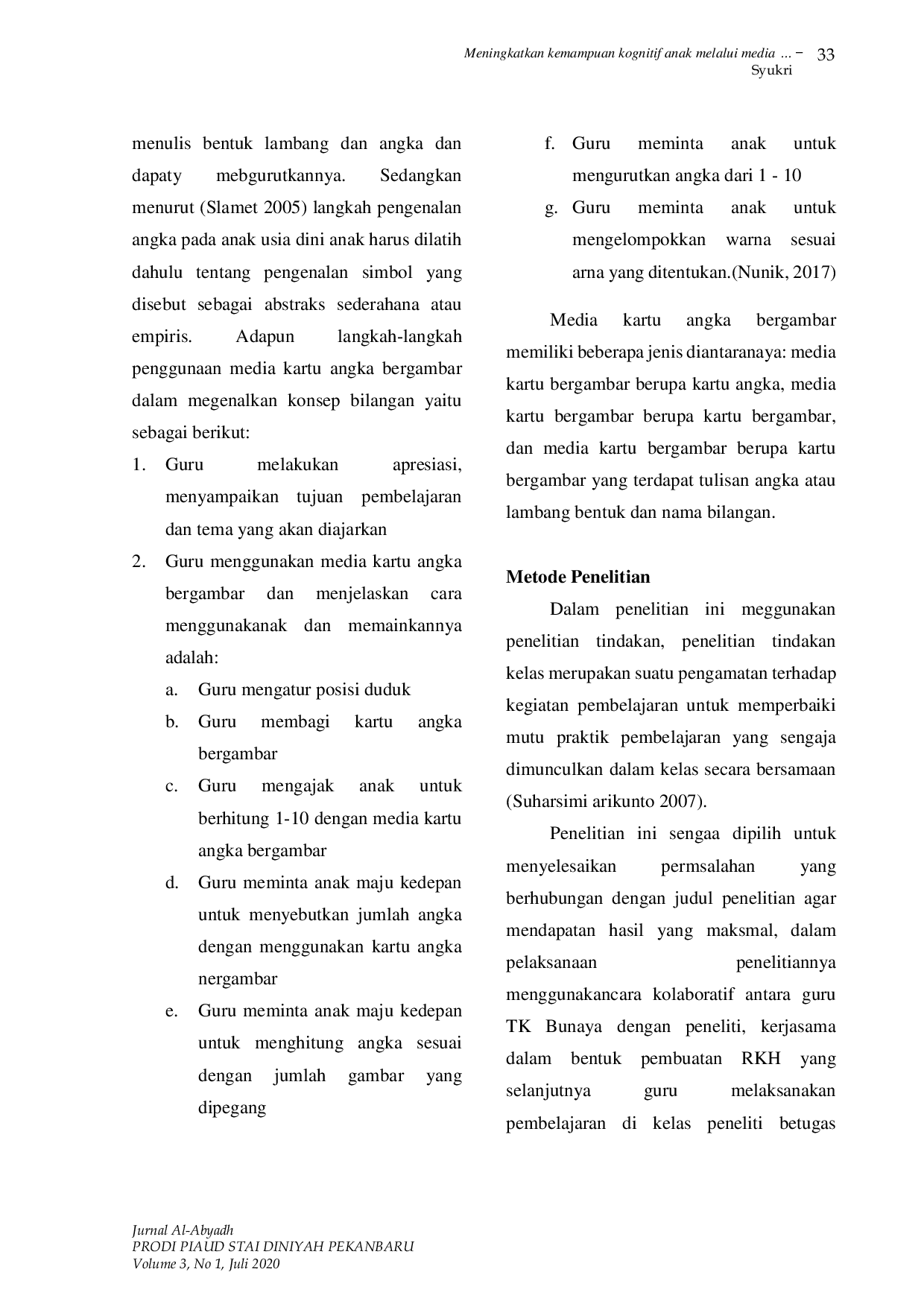 JURIS Meningkatkan Kemampuan Kognitif Anak Melalui Media Kartu Angka Bergambar Di Tk Bunaya