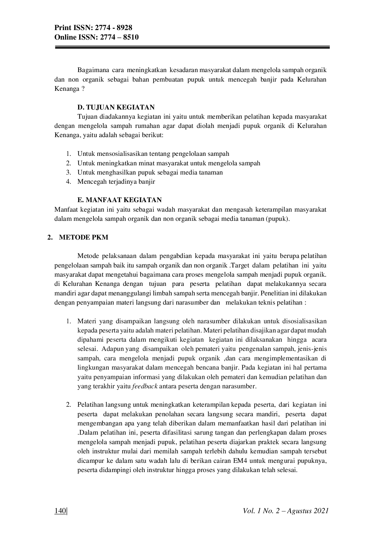 JURIS Kegiatan Pelatihan Pemilahan Sampah Pada Kelurahan Kenanga Kecamatan Cipondoh Kota Tangerang