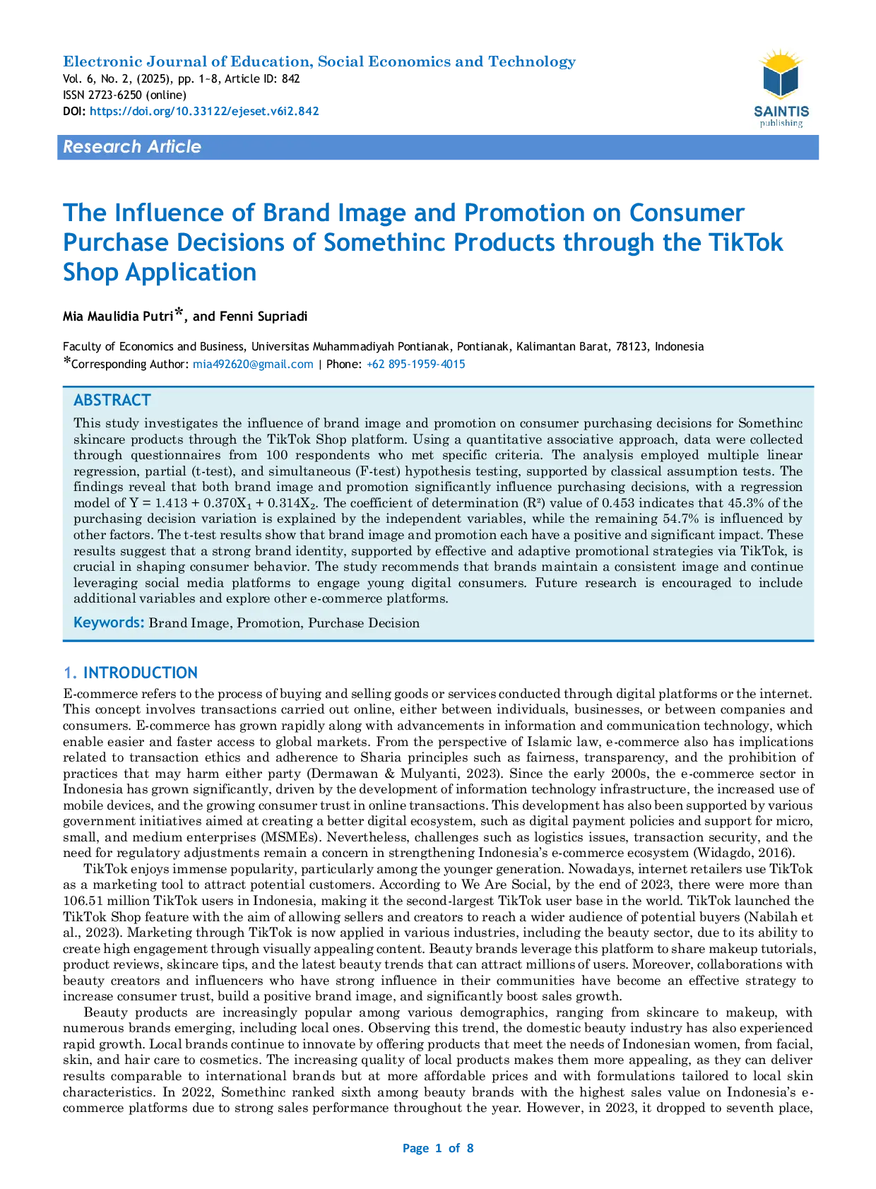 JURIS The Influence of Brand Image and Promotion on Consumer Purchase Decisions of Somethinc Products through the TikTok Shop Application