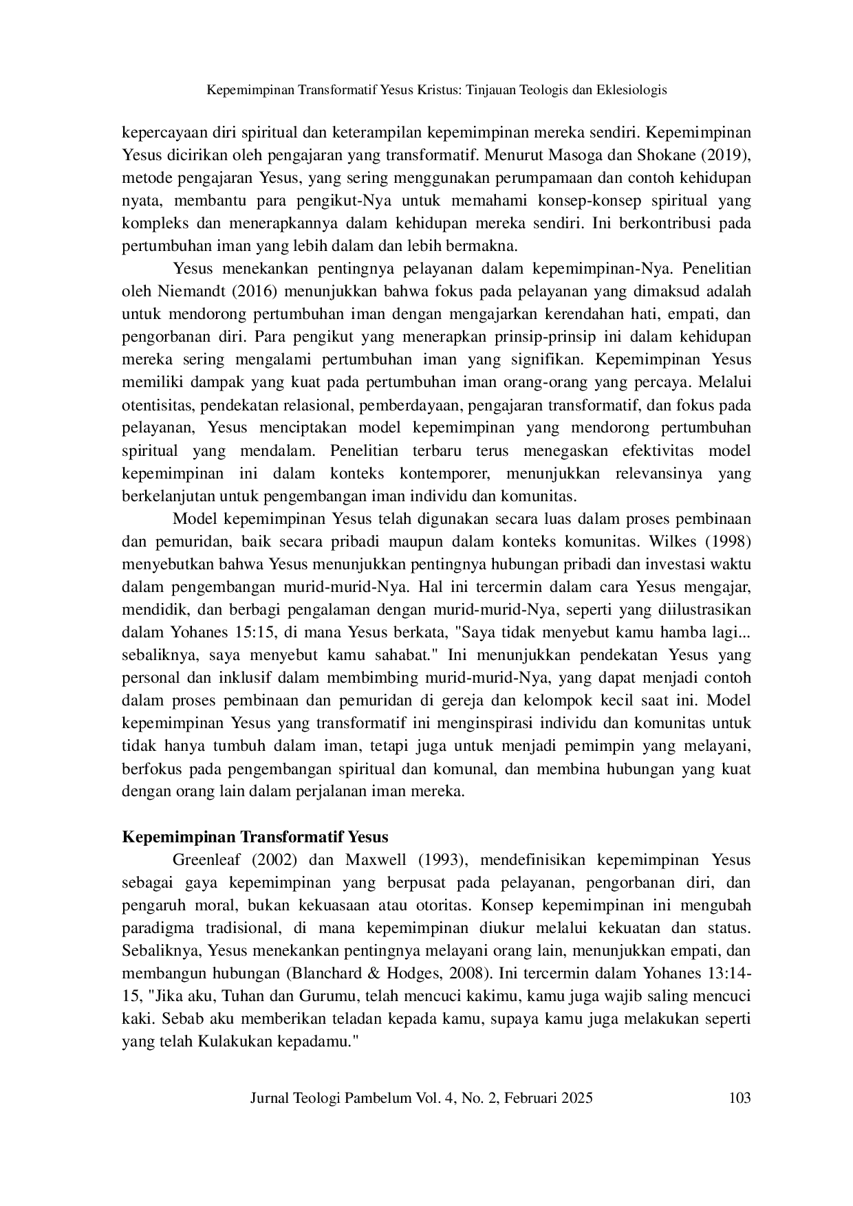 JURIS Kepemimpinan Transformatif Yesus Kristus Tinjauan Teologis Dan Eklesiologis