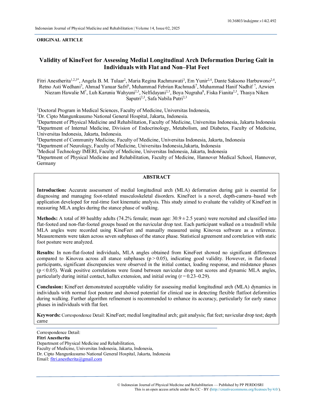 JURIS Validity of KineFeet for Assessing Medial Longitudinal Arch Deformation During Gait in Individuals with Flat and Non Flat Feet