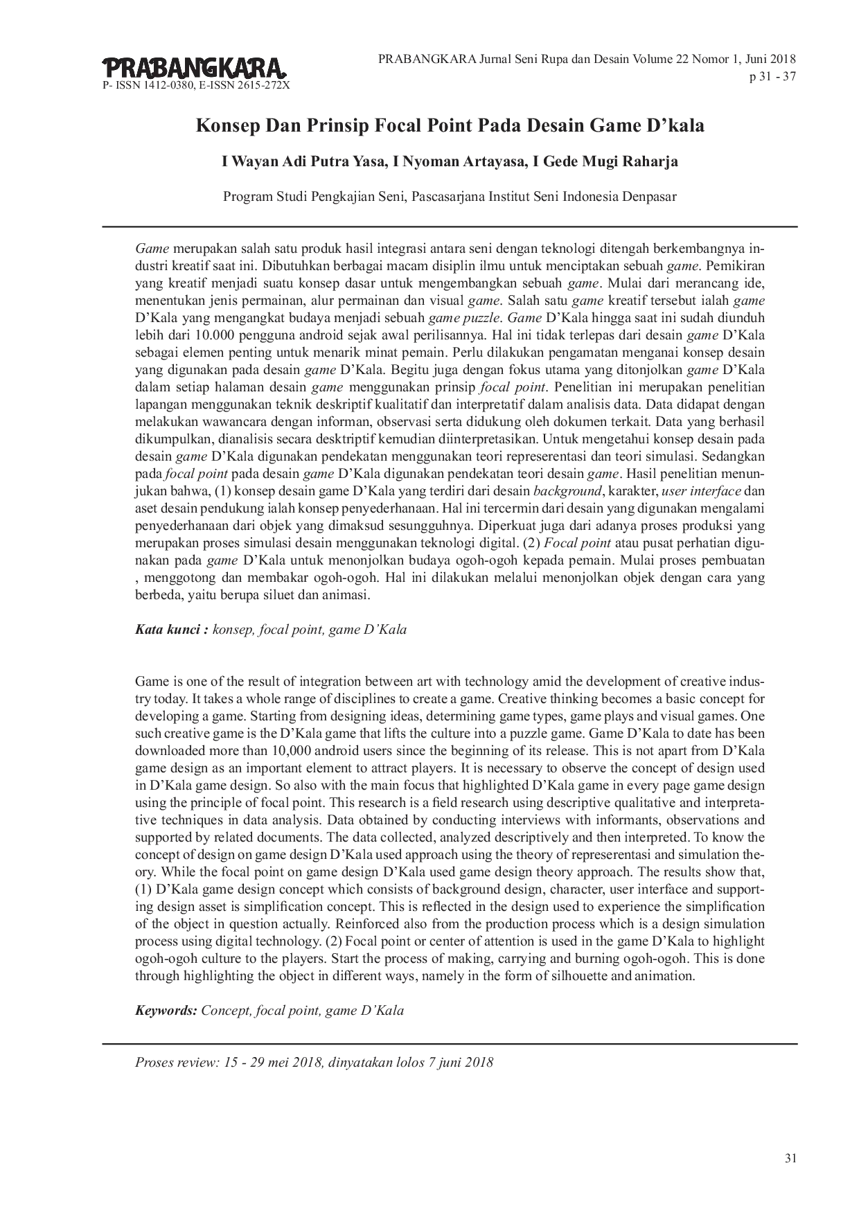 JURIS Konsep Dan Prinsip Focal Point Pada Desain Game D kala