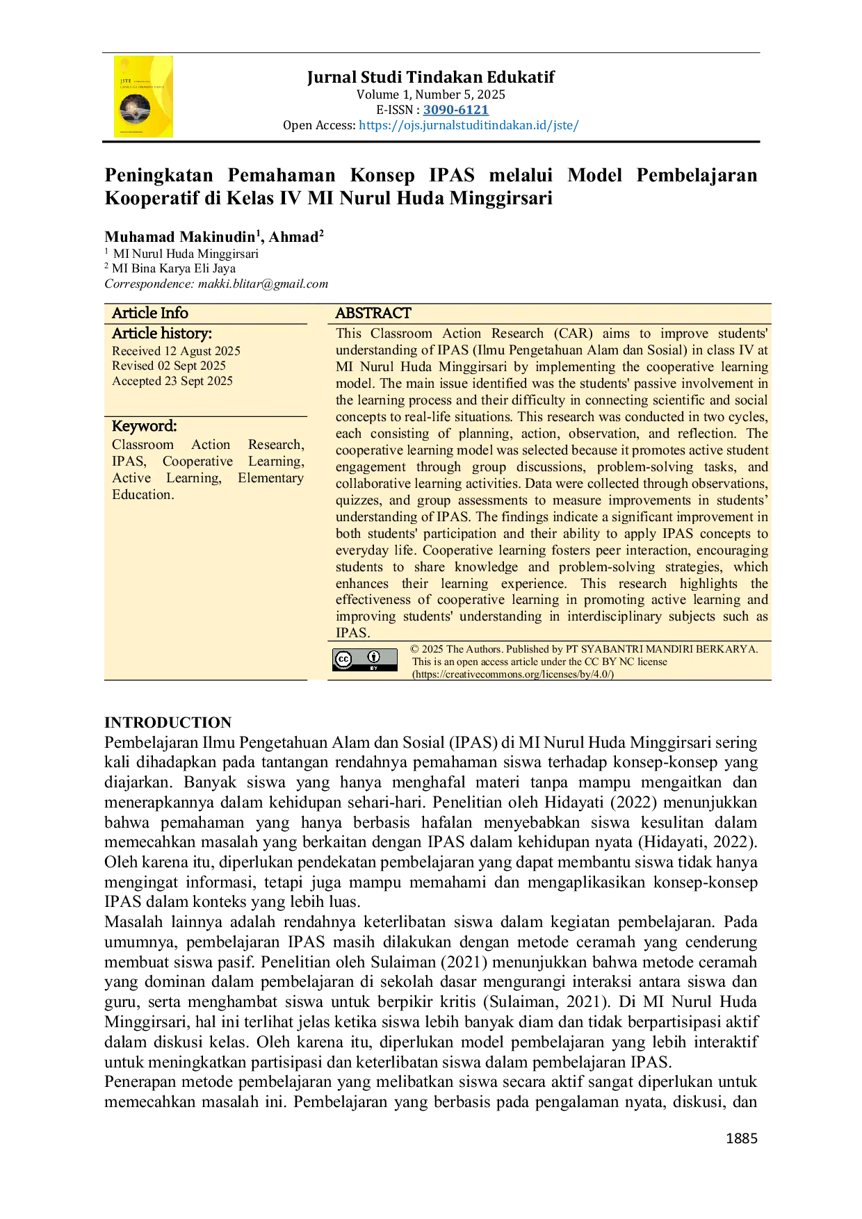 JURIS Peningkatan Pemahaman Konsep IPAS melalui Model Pembelajaran Kooperatif di Kelas IV MI Nurul Huda Minggirsari