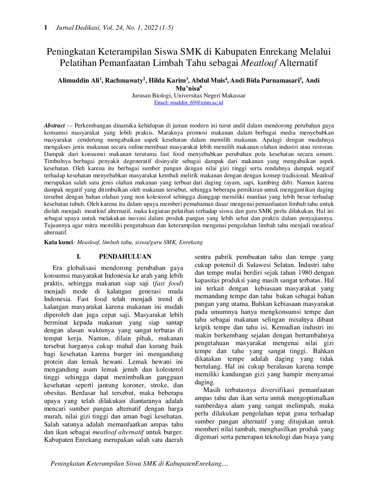 JURIS Peningkatan Keterampilan Siswa SMK di Kabupaten Enrekang Melalui Pelatihan Pemanfaatan Limbah Tahu sebagai Meatloaf Alternatif