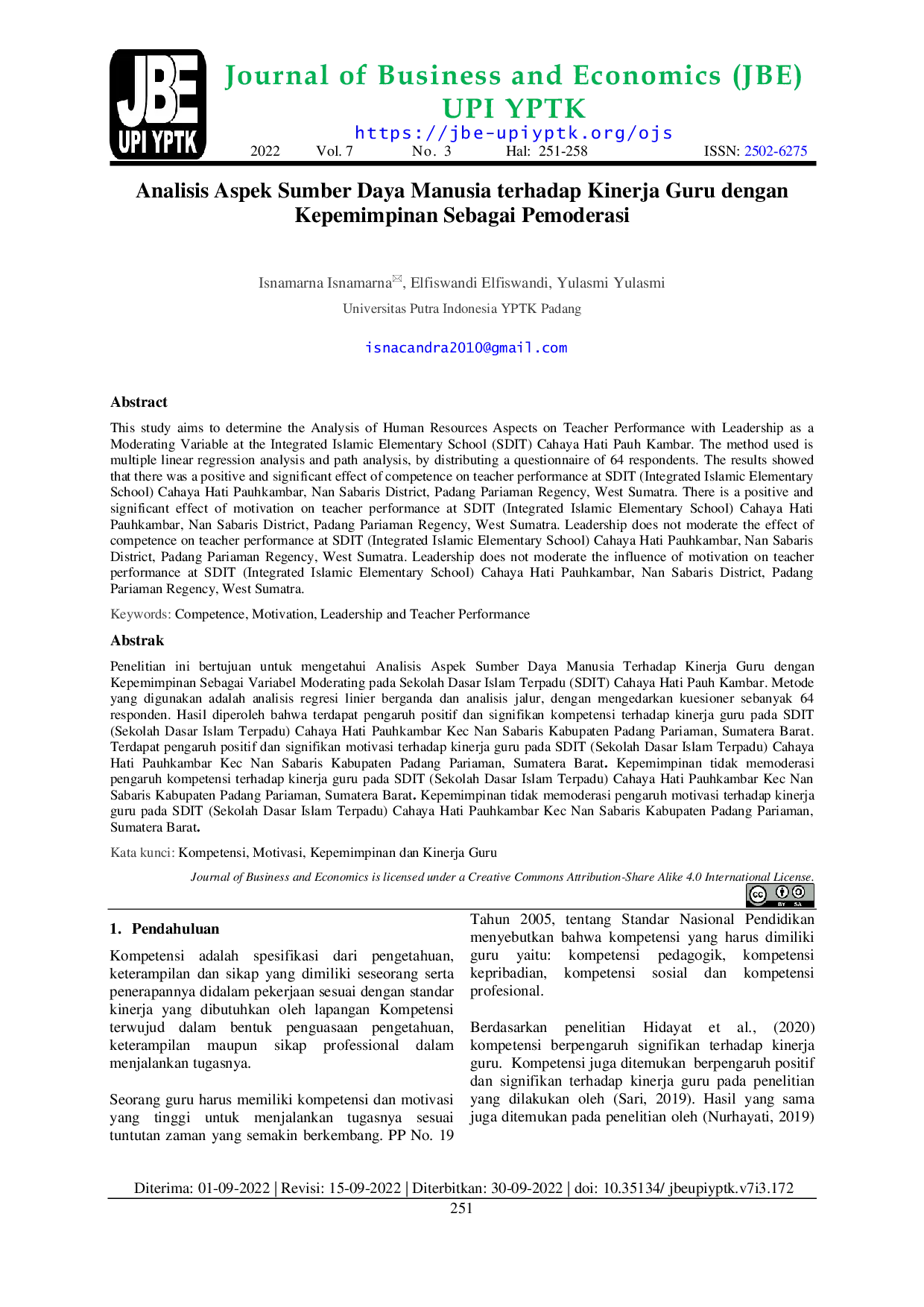 JURIS Analisis Aspek Sumber Daya Manusia terhadap Kinerja Guru dengan Kepemimpinan Sebagai Pemoderasi