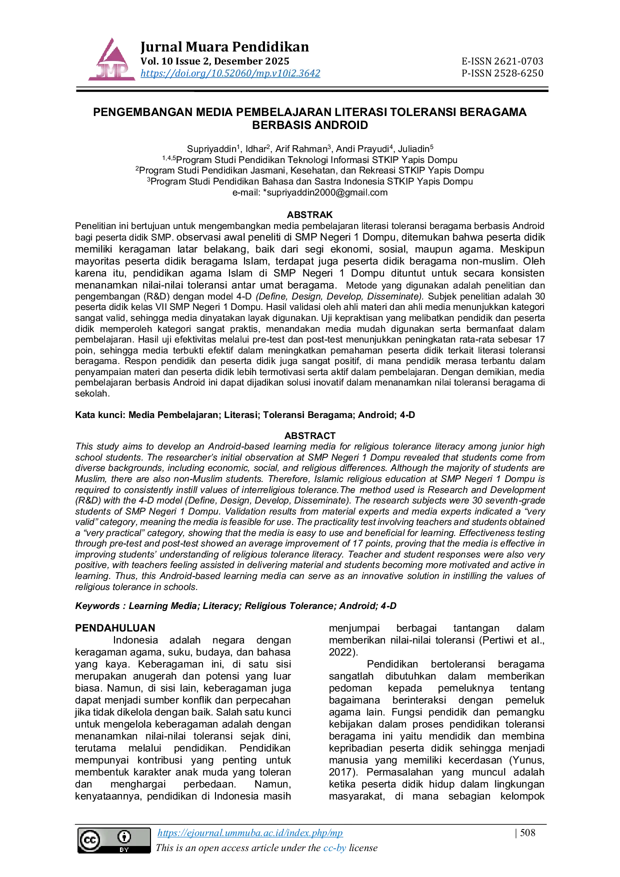 JURIS Pengembangan Media Pembelajaran Literasi Toleransi Beragama Berbasis Android