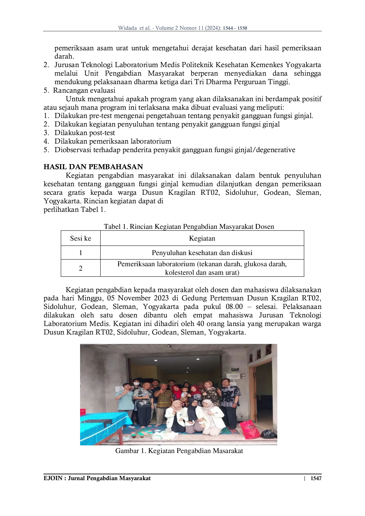 JURIS Gerakan Hidup Bersih Dan Sehat Dengan Upaya Preventif Melalui Edukasi Pemeriksaan Laboratorium