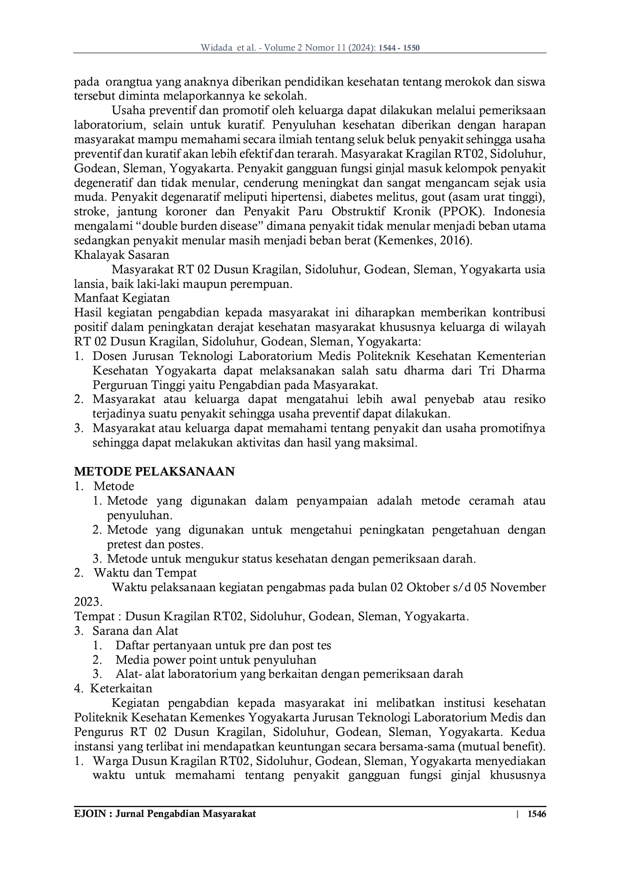 JURIS Gerakan Hidup Bersih Dan Sehat Dengan Upaya Preventif Melalui Edukasi Pemeriksaan Laboratorium