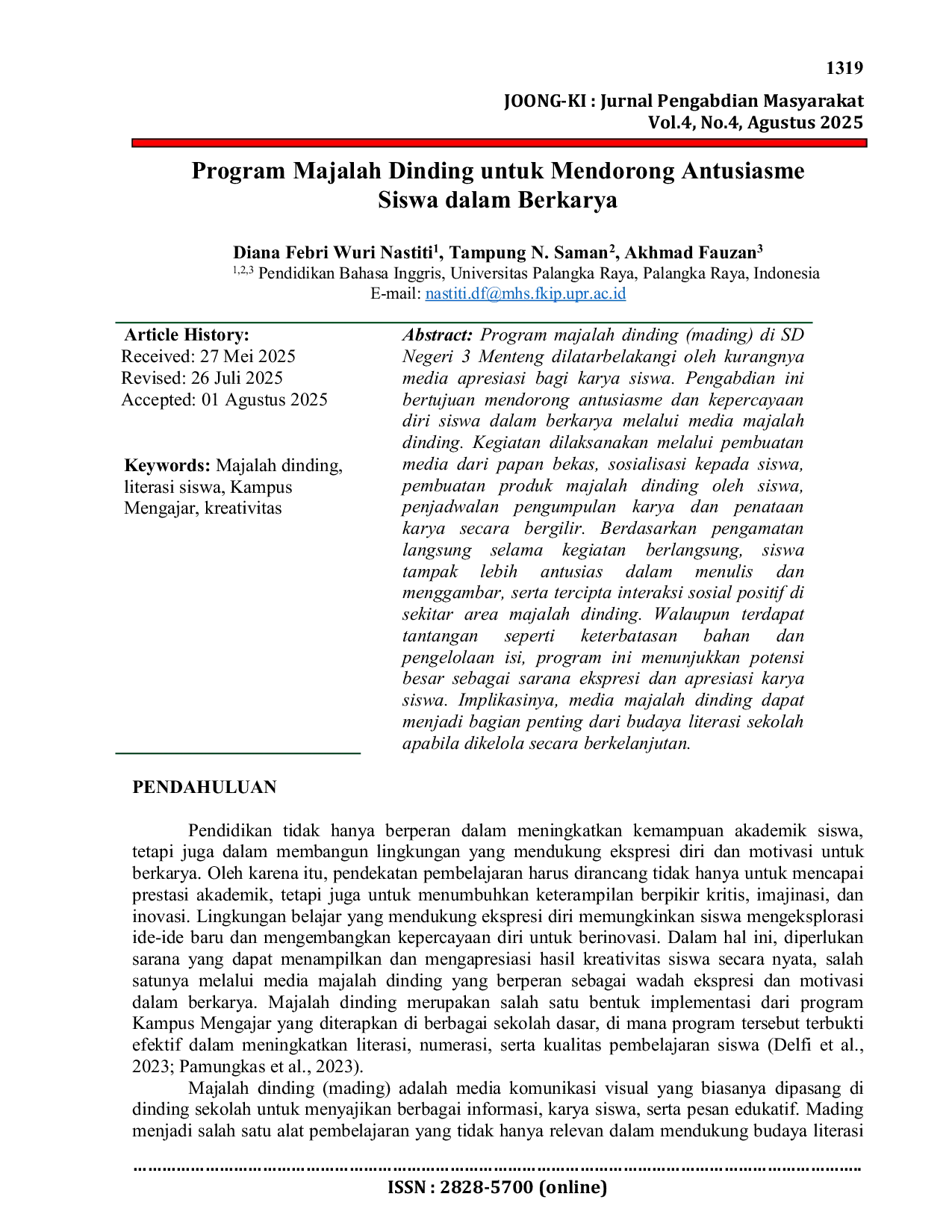 JURIS Program Majalah Dinding untuk Mendorong Antusiasme Siswa dalam Berkarya