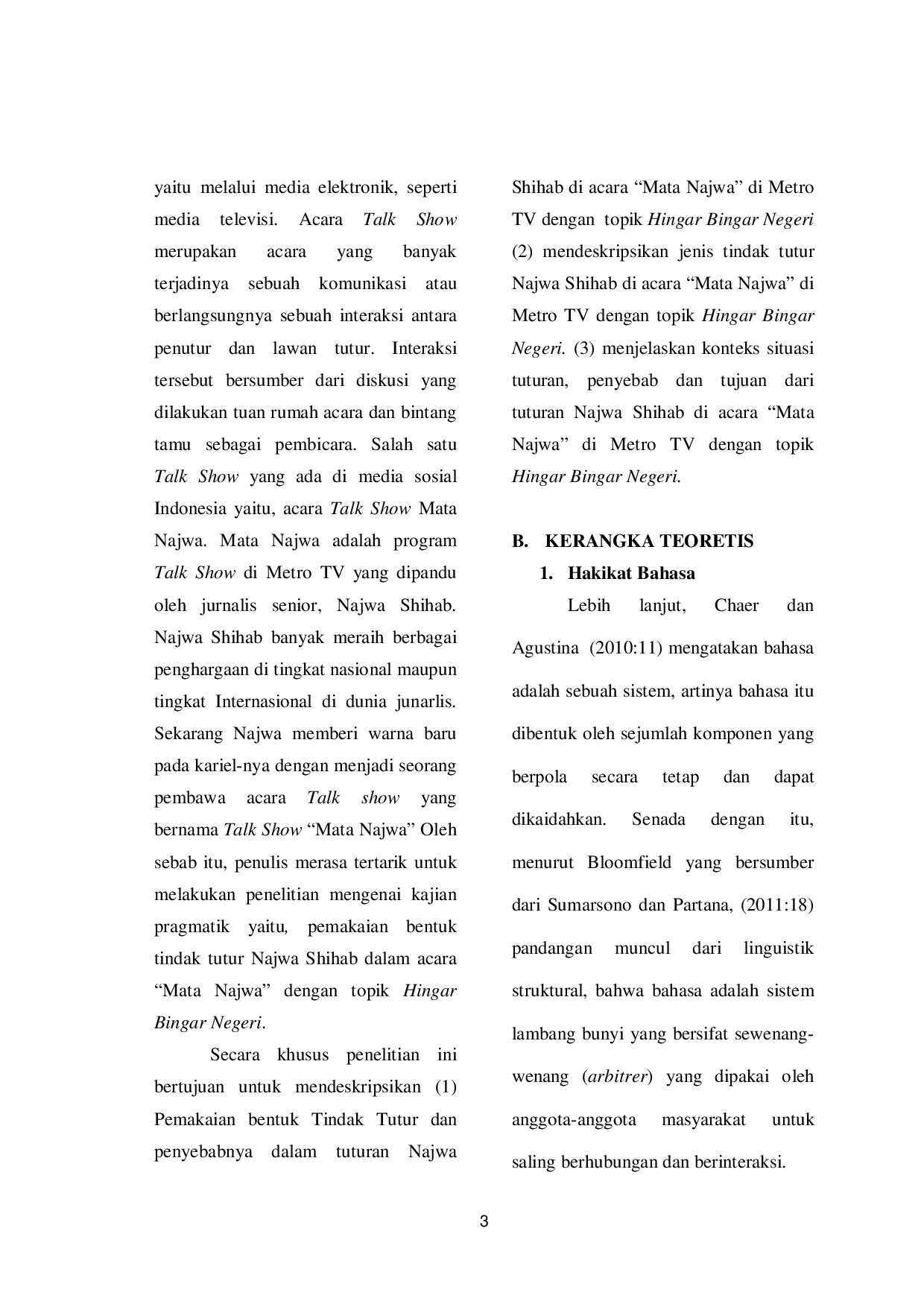 JURIS Pemakaian Tindaktutur Najwa Shihab dalam Topik Hingar Bingar Negeri pada Acara Mata Najwa di MetroTV