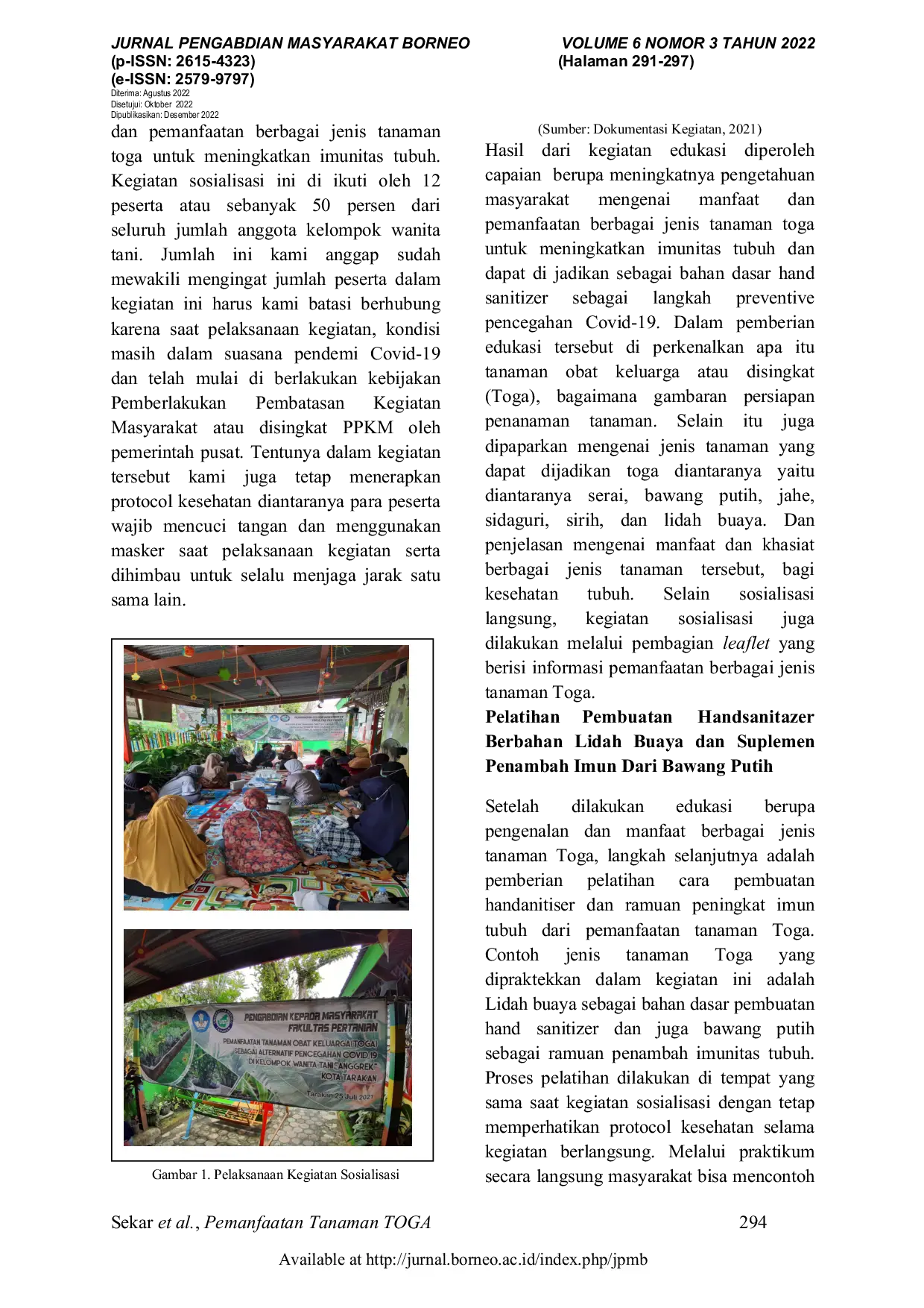 JURIS Pemanfaatan Tanaman Obat Keluarga TOGA Sebagai Alternatif Pencegahan COVID 19 Di Kelompok Wanita Tani Anggrek Kota Tarakan