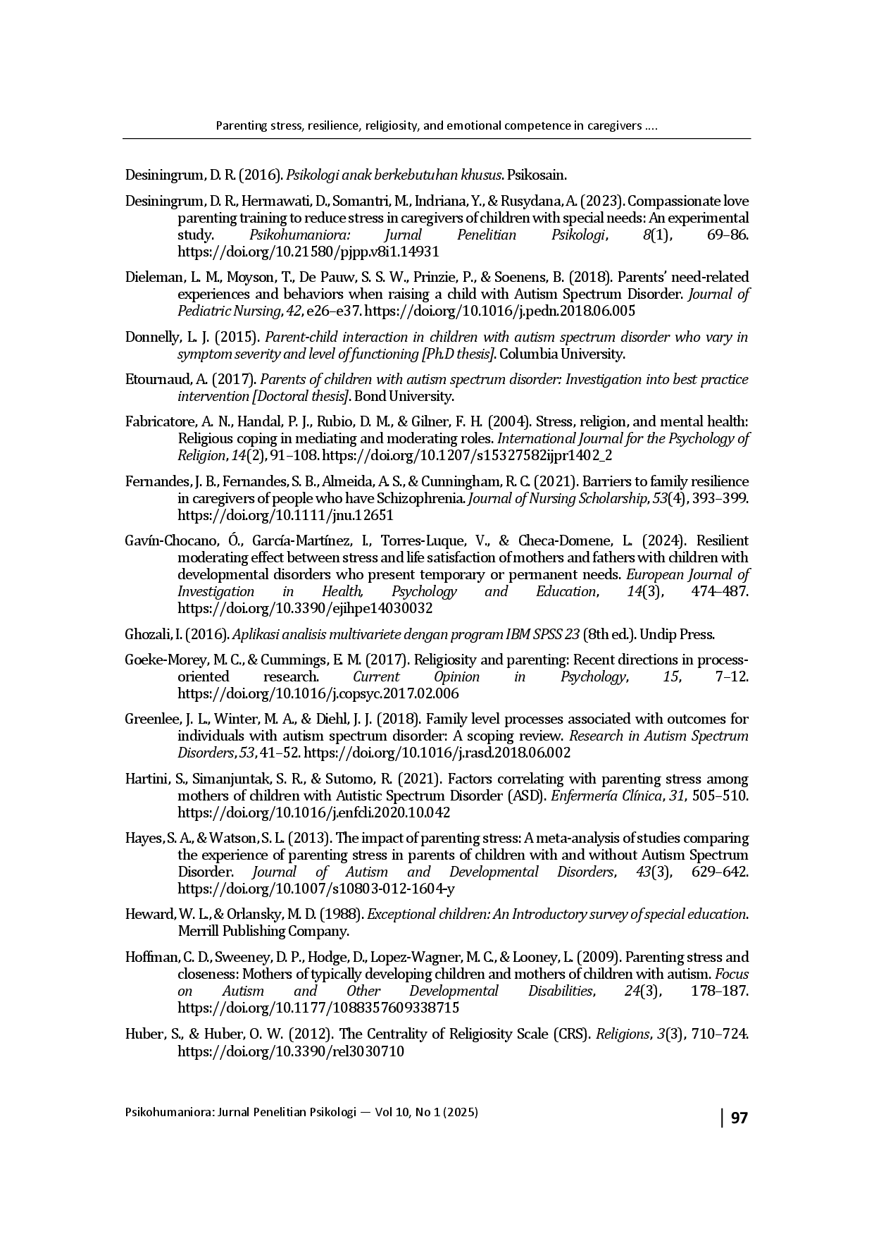 juris Parenting stress resilience religiosity and emotional competence in caregivers of children with special needs