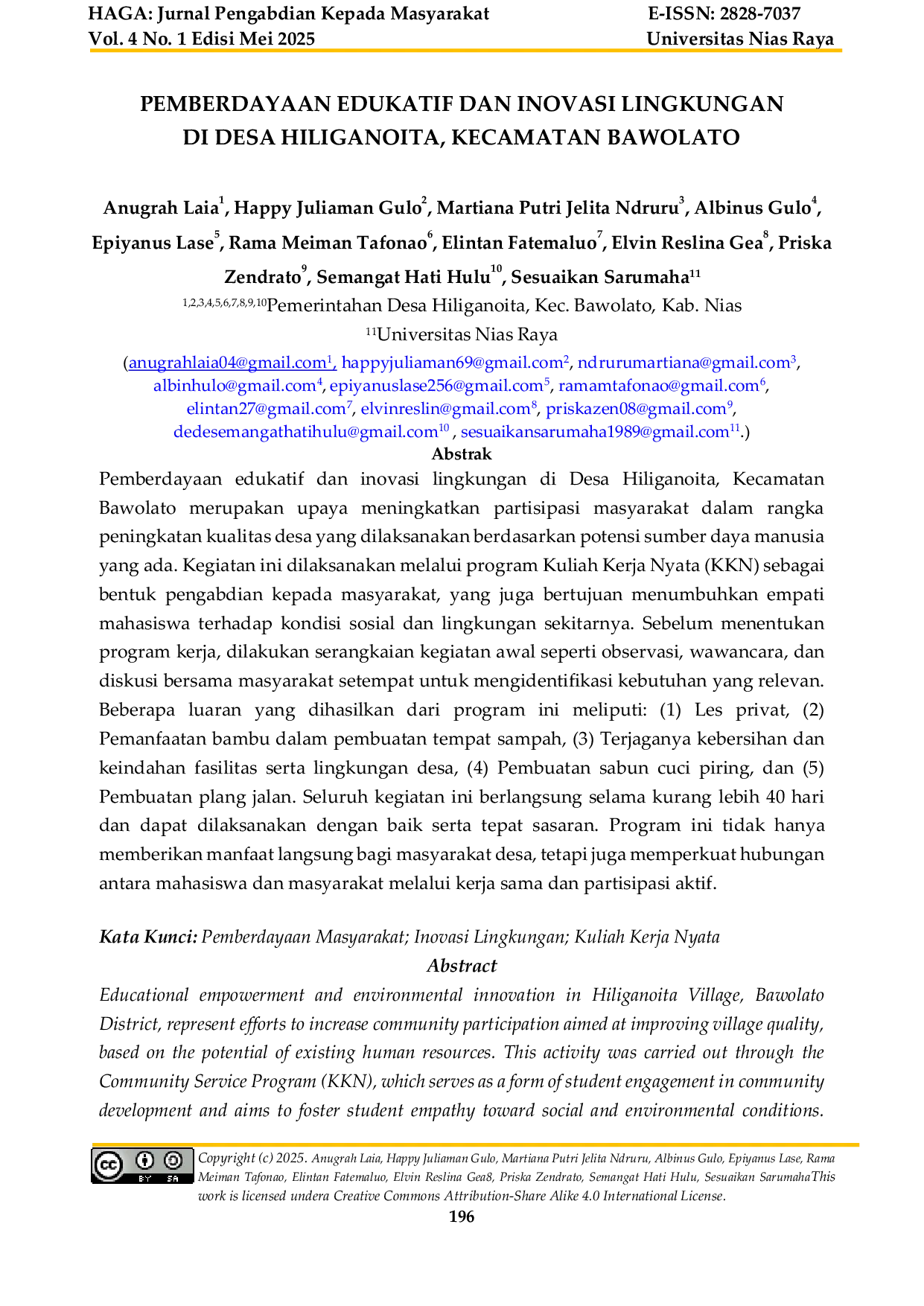 JURIS PEMBERDAYAAN EDUKATIF DAN INOVASI LINGKUNGAN DI DESA HILIGANOITA KECAMATAN BAWOLATO