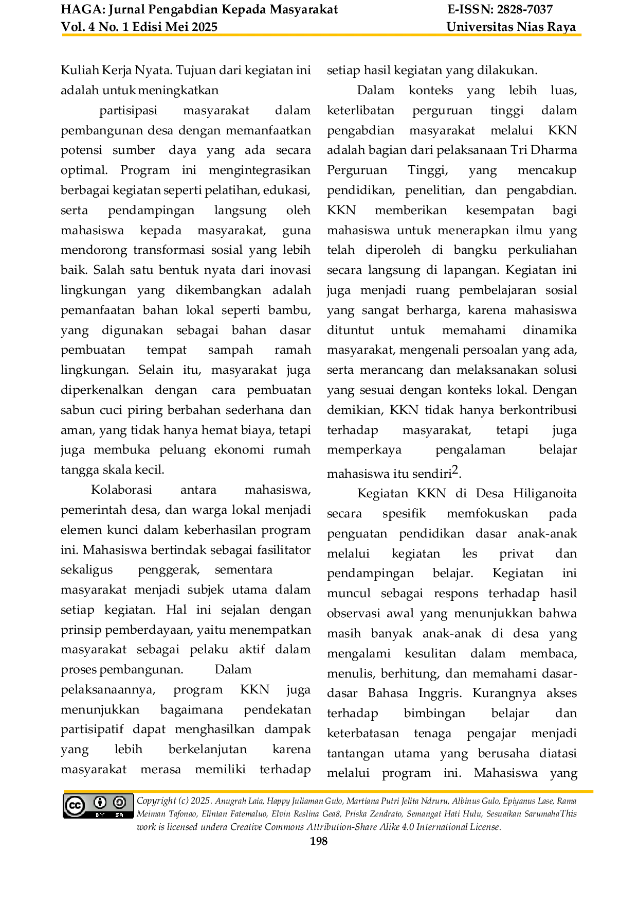 JURIS PEMBERDAYAAN EDUKATIF DAN INOVASI LINGKUNGAN DI DESA HILIGANOITA KECAMATAN BAWOLATO