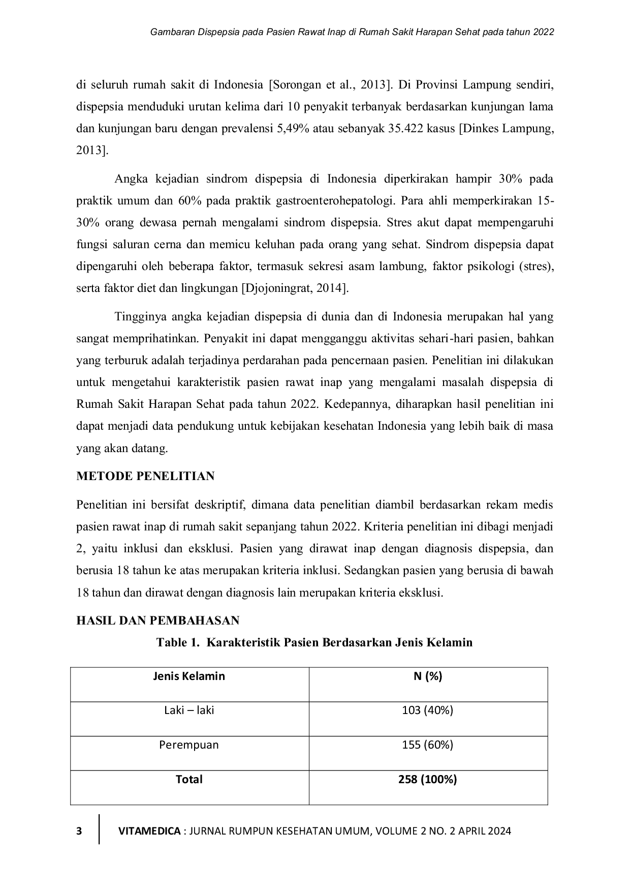 JURIS Gambaran Dispepsia pada Pasien Rawat Inap di Rumah Sakit Harapan Sehat pada tahun 2022