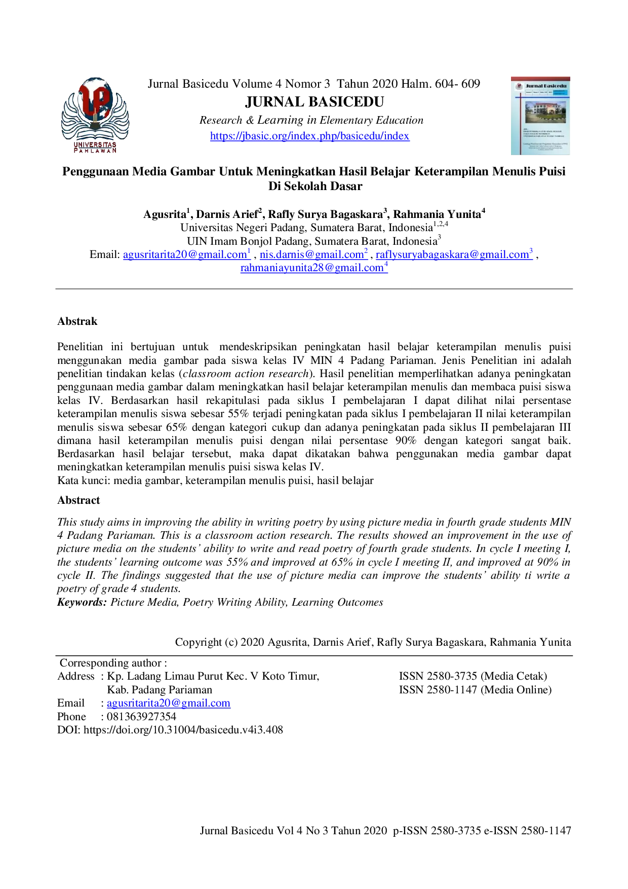 JURIS Penggunaan Media Gambar untuk Meningkatkan Keterampilan Menulis Puisi di Sekolah Dasar