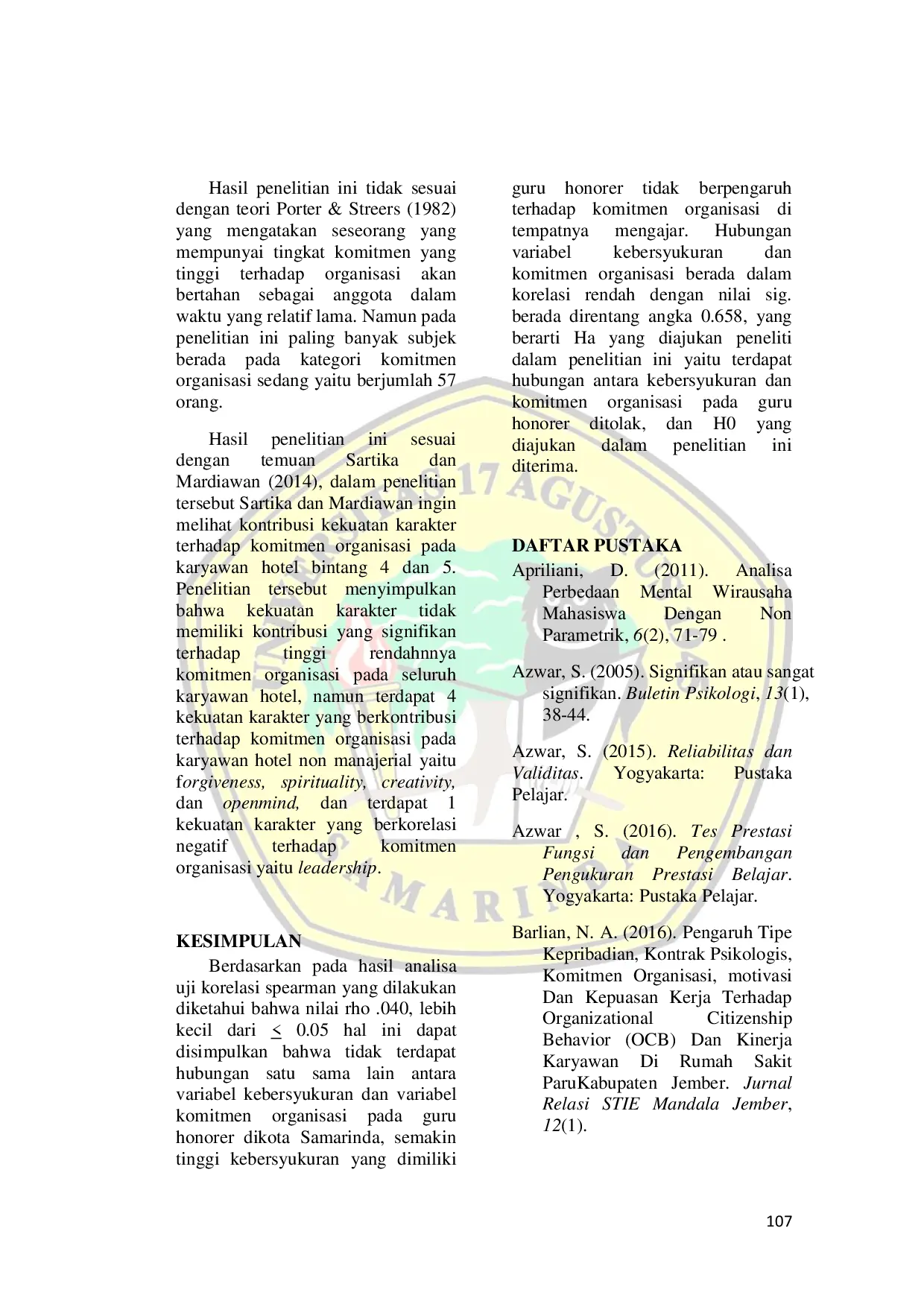 JURIS Hubungan Kebersyukuran Dengan Komitmen Organisasi Pada Guru Honorer Di Kota Samarinda