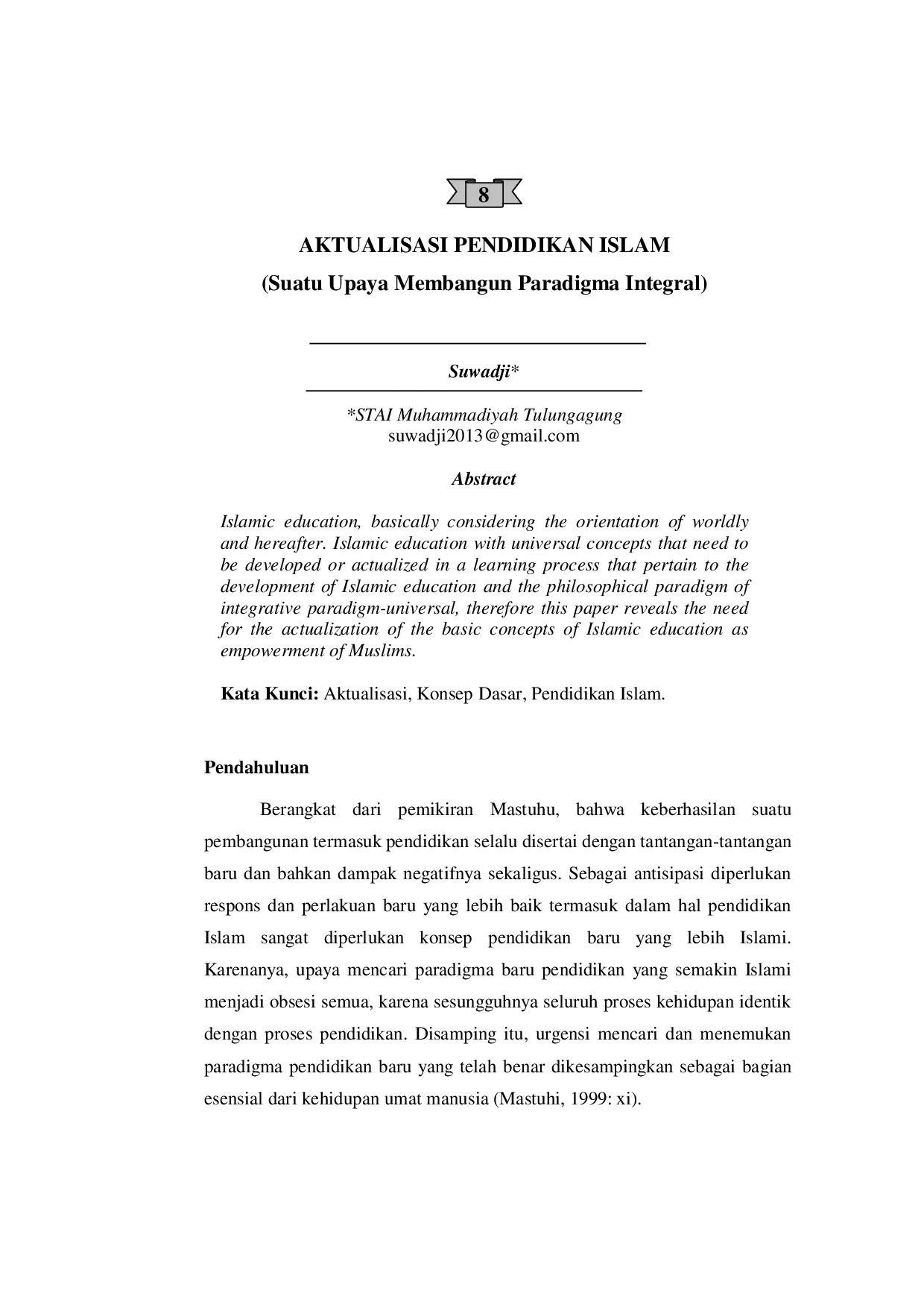 JURIS Aktualisasi Pendidikan Islam Suatu Upaya Membangun Paradigma Integral