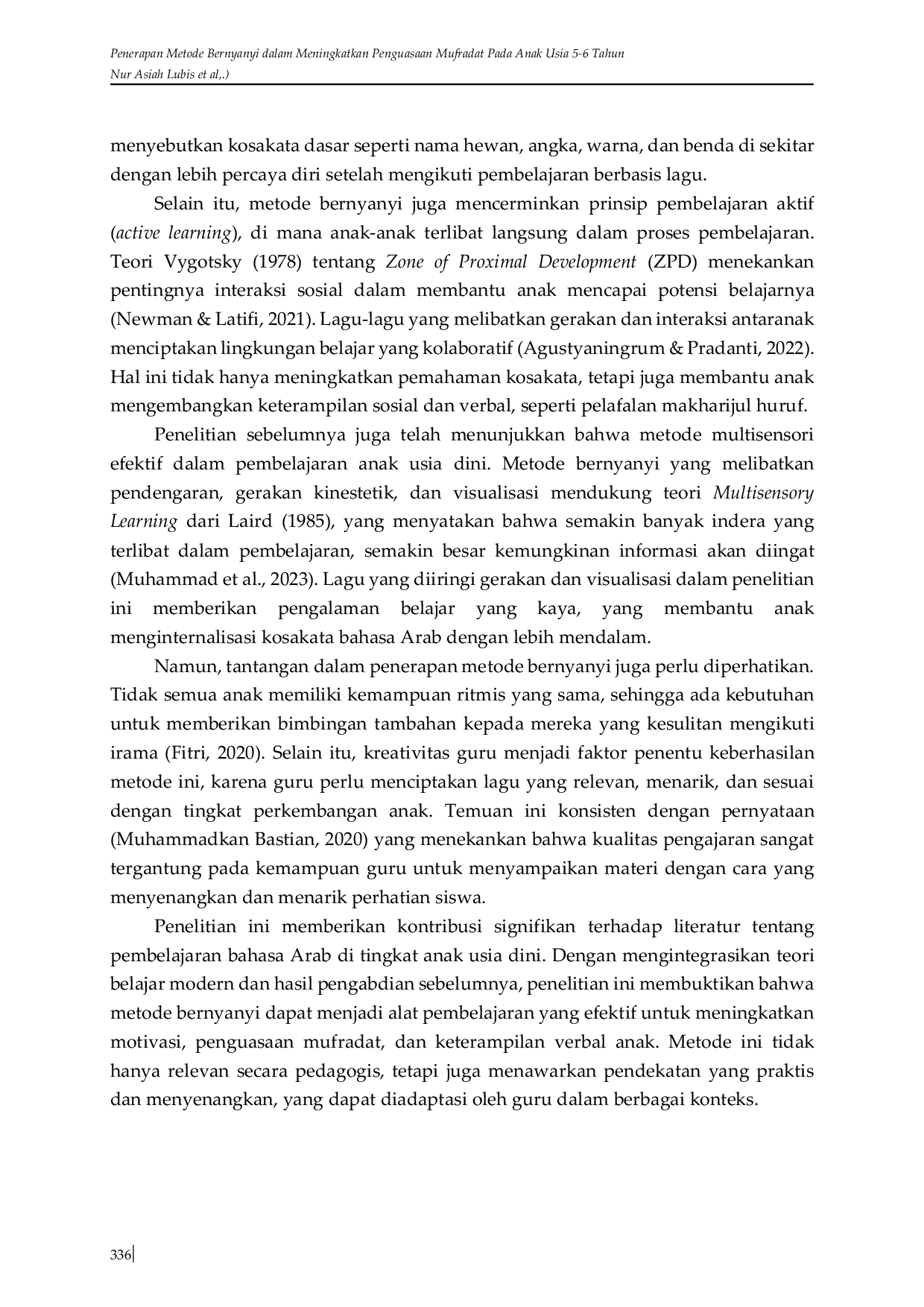 JURIS Penerapan Metode Bernyanyi dalam Meningkatkan Penguasaan Mufradat pada Anak Usia 5 6 Tahun