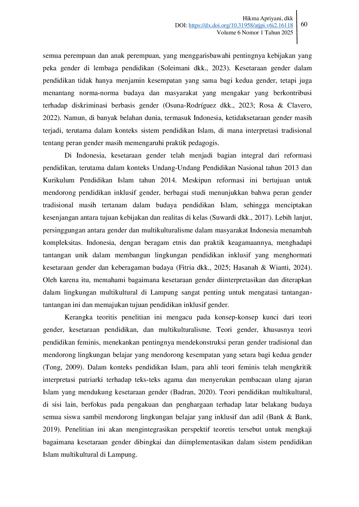 JURIS Gender Equality in Islamic Education Realizing Inclusivity in Lampung s Multicultural Society