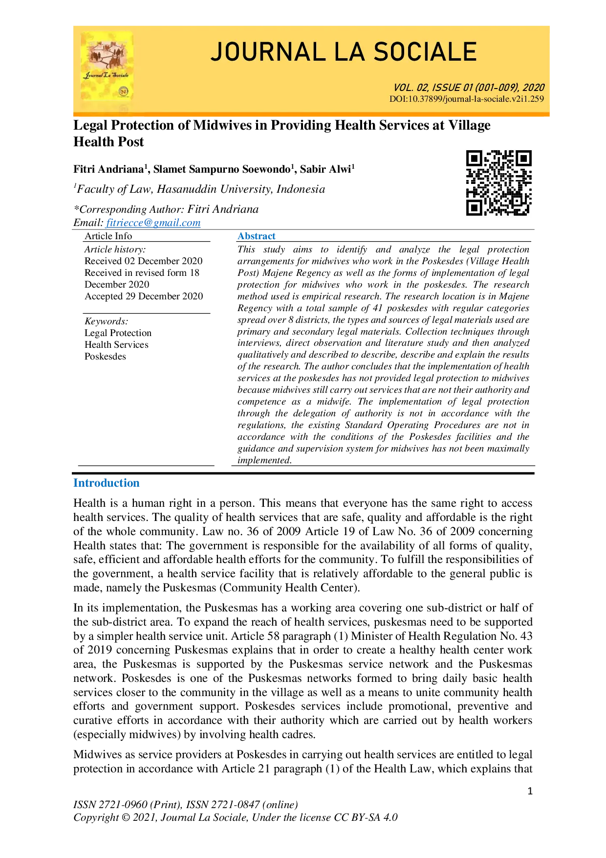 juris Legal Protection of Midwives in Providing Health Services at Village Health Post