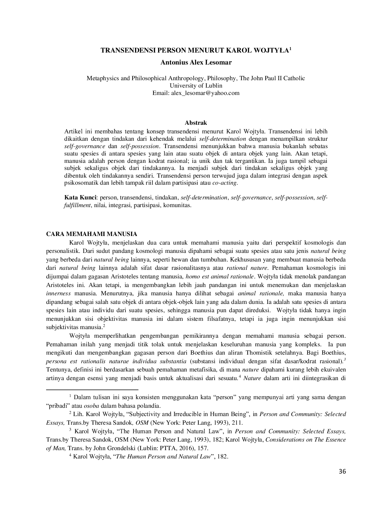 JURIS Transendensi Pribadi Manusia Menurut Karol Wojtyla