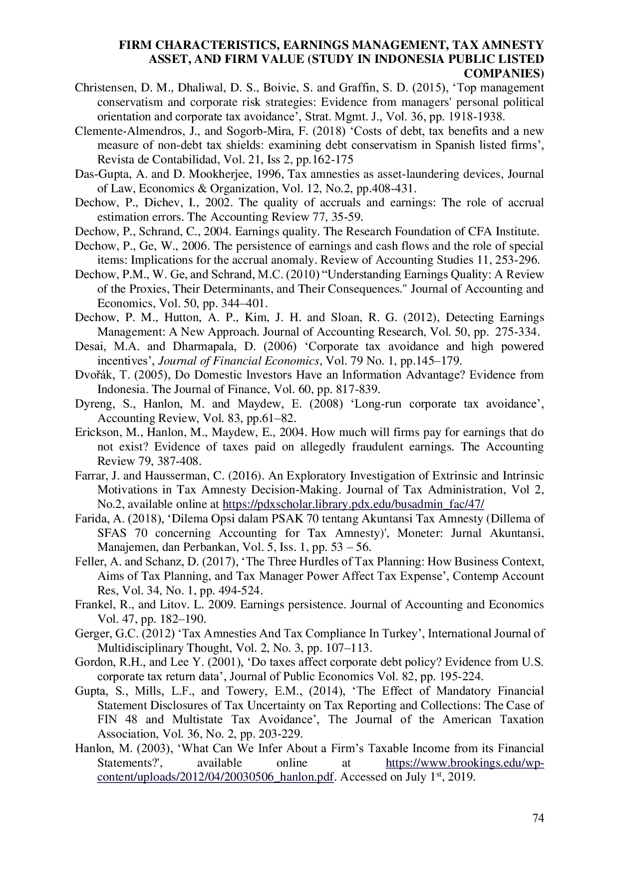 JURIS Firm Characteristics Earnings Management Tax Amnesty and Firm Value study in Indonesia public listed companies