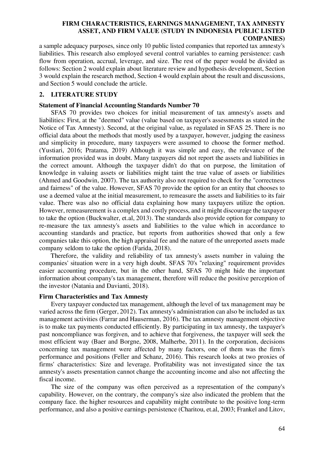 JURIS Firm Characteristics Earnings Management Tax Amnesty and Firm Value study in Indonesia public listed companies