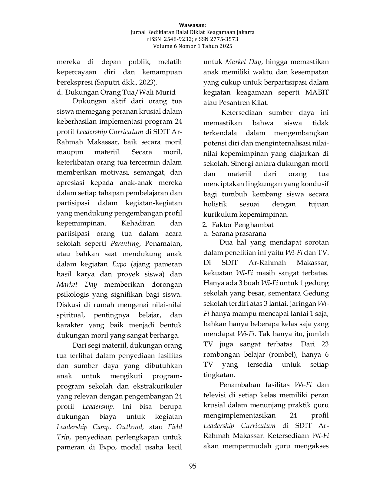 JURIS IMPLEMENTASI 24 PROFIL LEADERSHIP CURRICULUM DI SDIT AR RAHMAH MAKASSAR