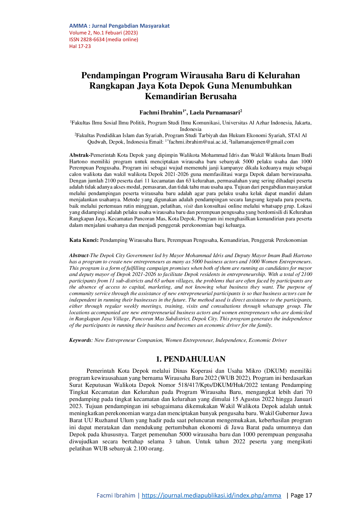 JURIS Pendampingan Program Wirausaha Baru di Kelurahan Rangkapan Jaya Kota Depok Guna Menumbuhkan Kemandirian Berusaha