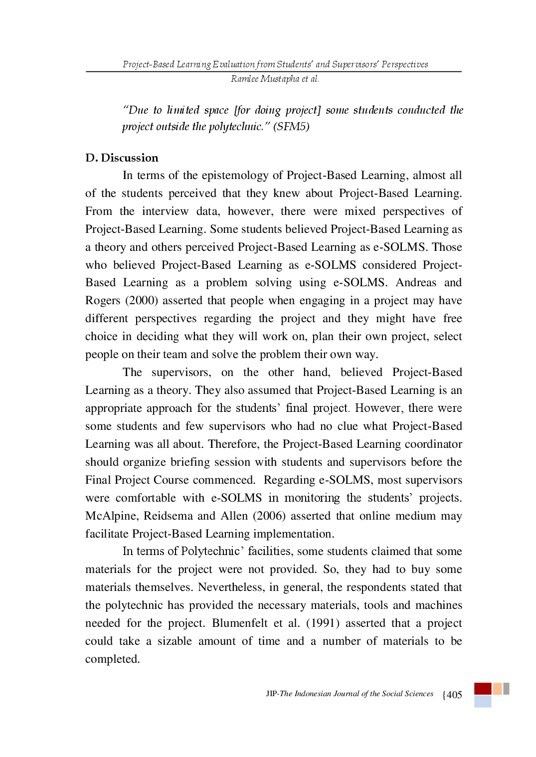 juris Project Based Learning Evaluation from Students and Supervisors Perspectives A Qualitative Research at Polytechnic Malaysia