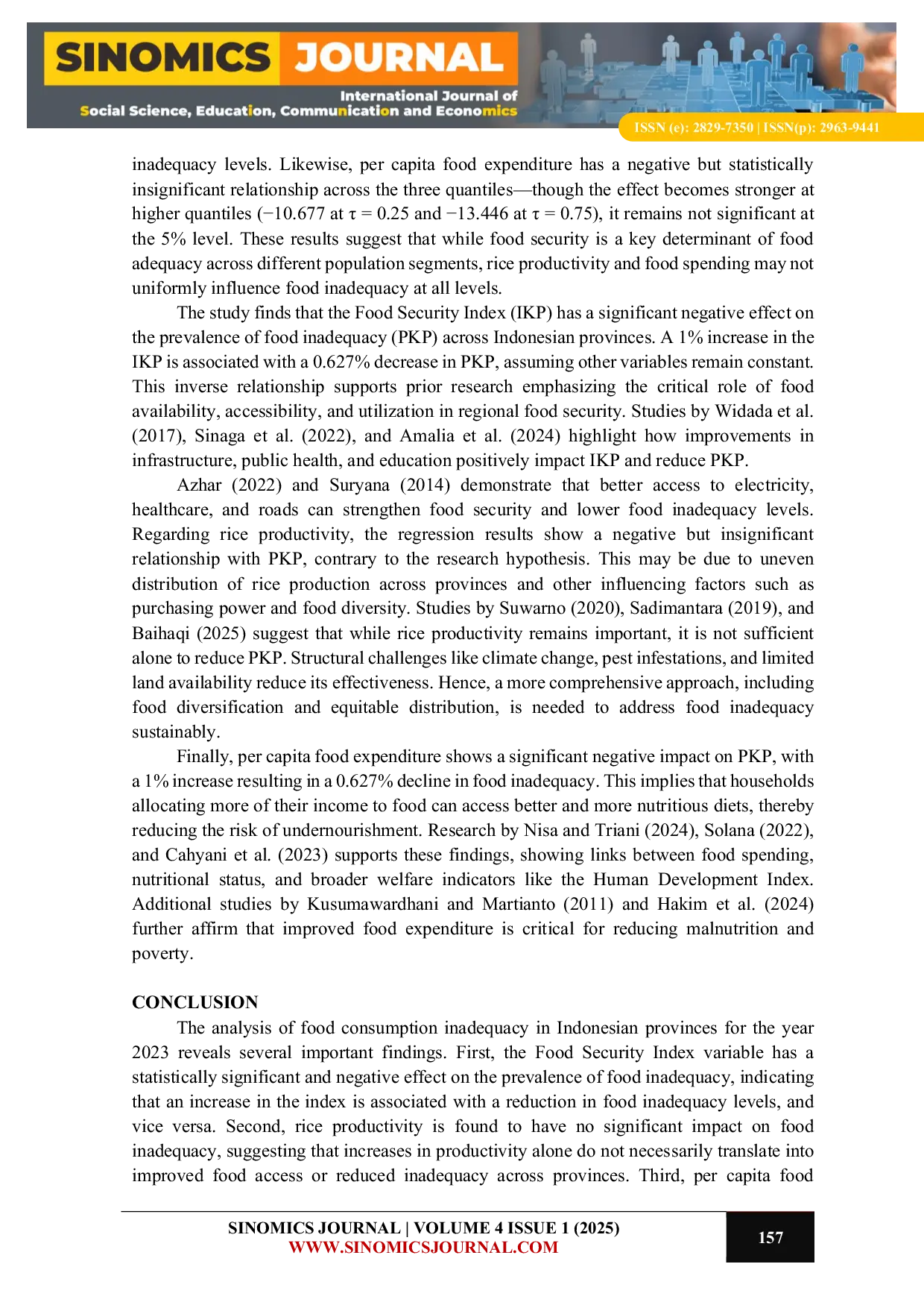JURIS Determinants of the Prevalence of Province Food Insufficiency in Indonesia in 2023 With A Quantile Regression Approach
