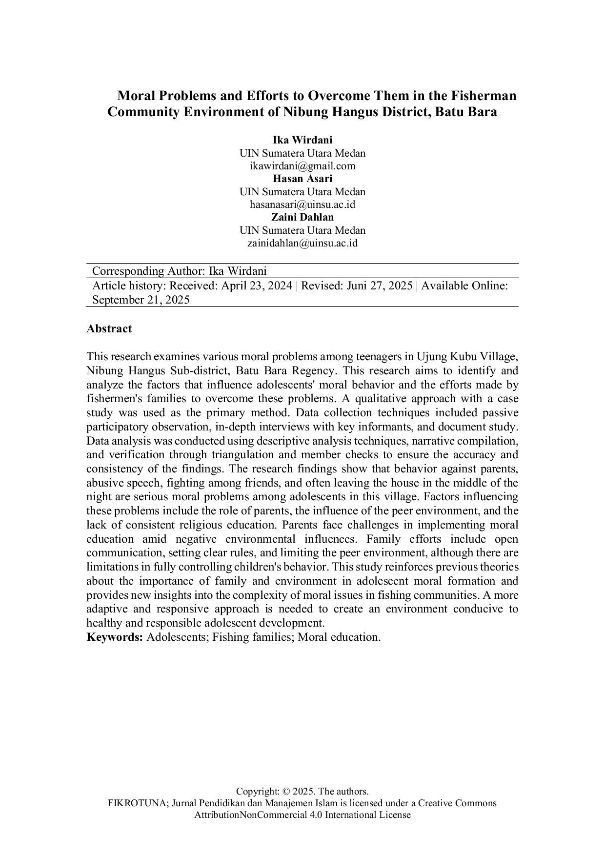 JURIS Moral Problems and Efforts to Overcome Them In The Fisherman Community Environment of Nibung Hangus District Batu Bara