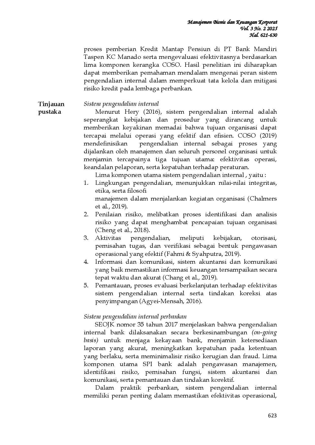 JURIS Sistem Pengendalian Internal Pemberian Kredit Mantap Pensiun Studi Kasus pada PT Bank Mandiri Taspen KC Manado