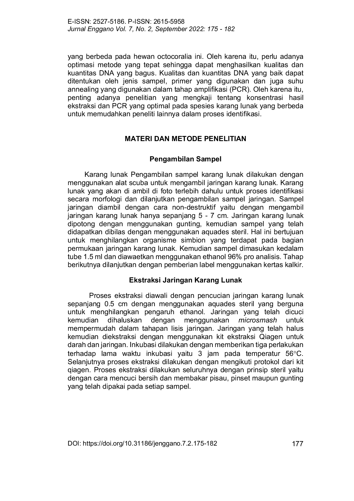 JURIS Optimalisasi Ekstraksi DNA Dan PCR Untuk Identifikasi Molekuler Pada 4 Jenis Karang Lunak Berbeda