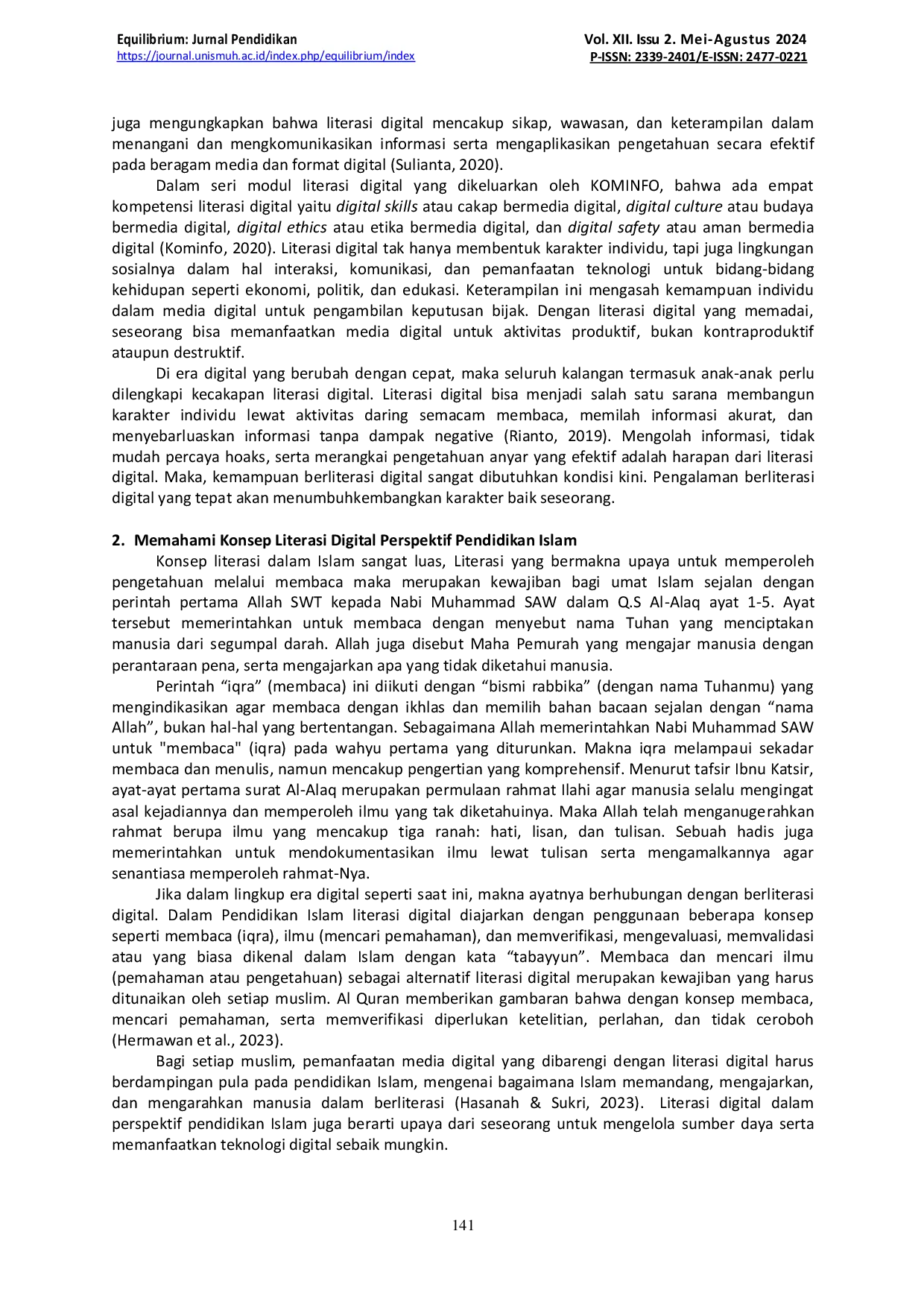 JURIS Membangun Karakter Generasi Digital Melalui Literasi Digital Perspektif Pendidikan Islam