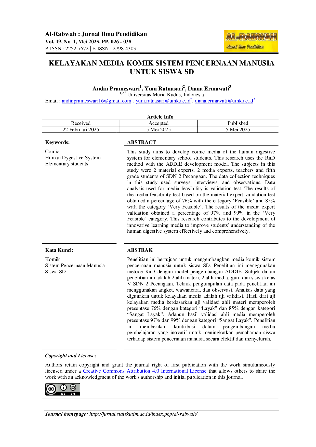 JURIS Kelayakan Media Komik Sistem Pencernaan Manusia untuk Siswa SD