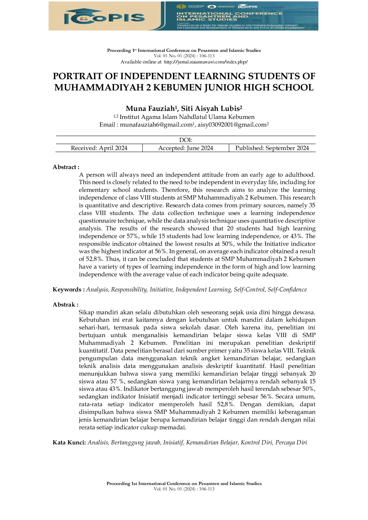 JURIS Portrait of Independent Learning Students of Muhammadiyah 2 Kebumen Junior High School